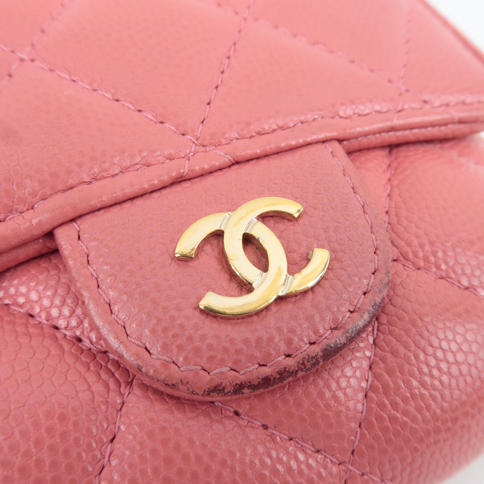 CHANEL Matelasse Small Flap Tri-Fold Wallet Caviar Skin Pink 28471354 *Box, Dust bag, G card