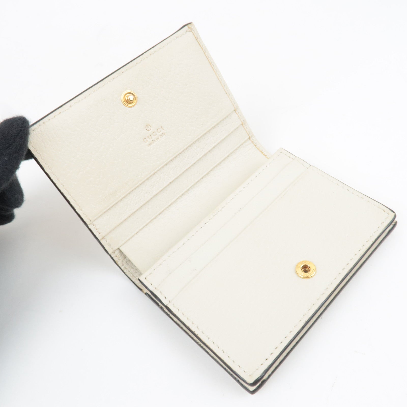 GUCCI GG Marmont Bifold Wallet Cherry & Strawberry Leather Ivory 456126 *Dust bag
