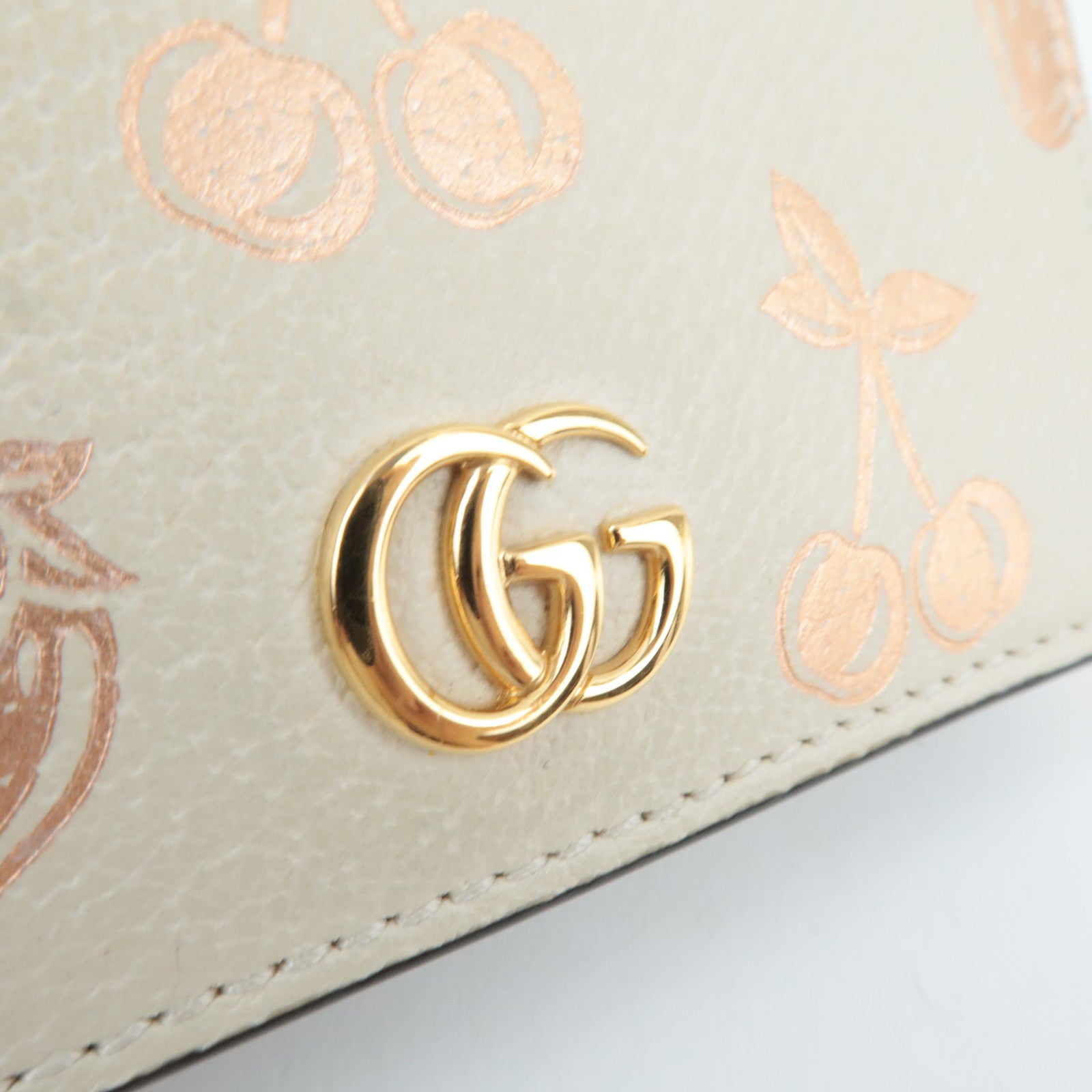GUCCI GG Marmont Bifold Wallet Cherry & Strawberry Leather Ivory 456126 *Dust bag