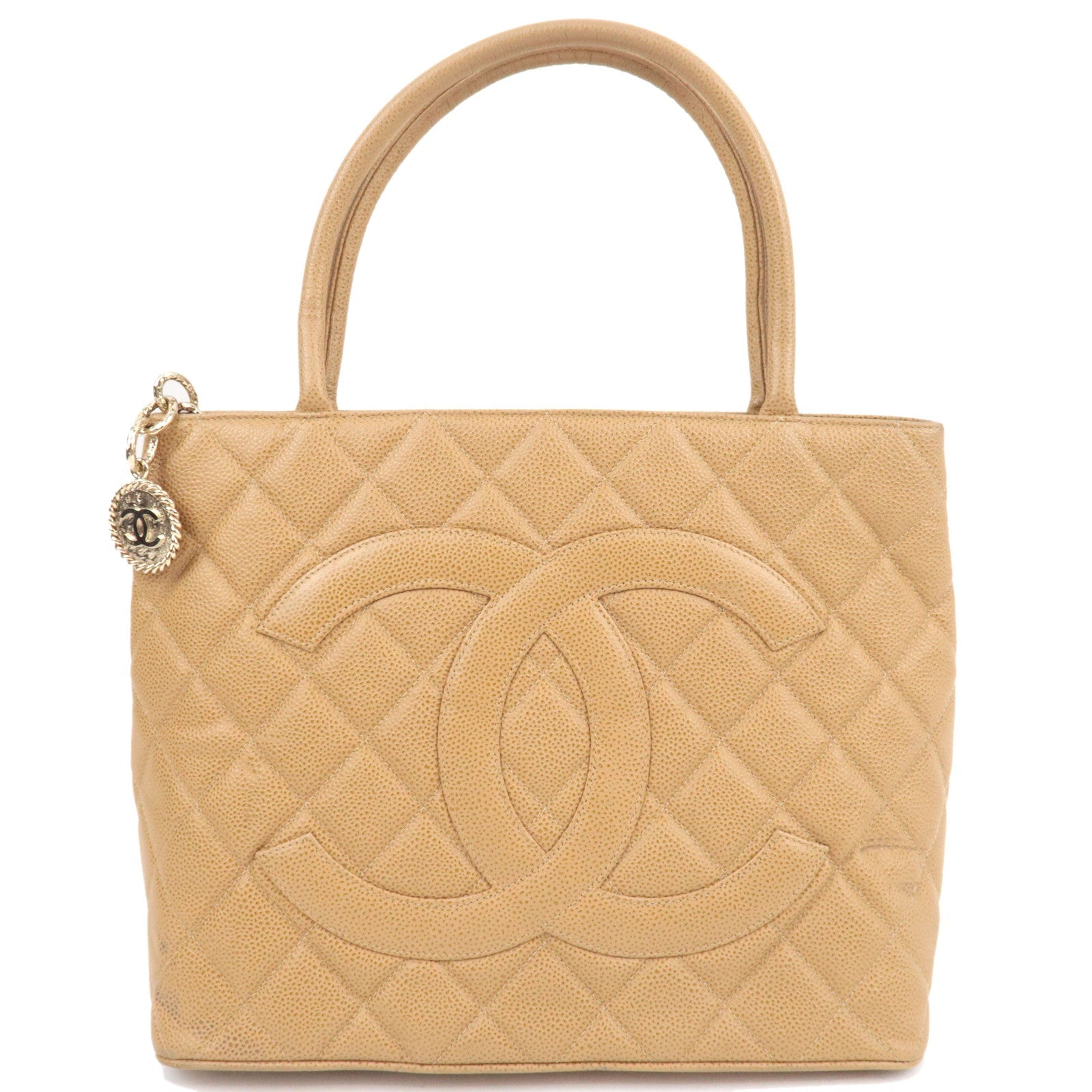 CHANEL Matelasse Medallion Tote Caviar Skin Beige Gold HDW A01804 723175380542