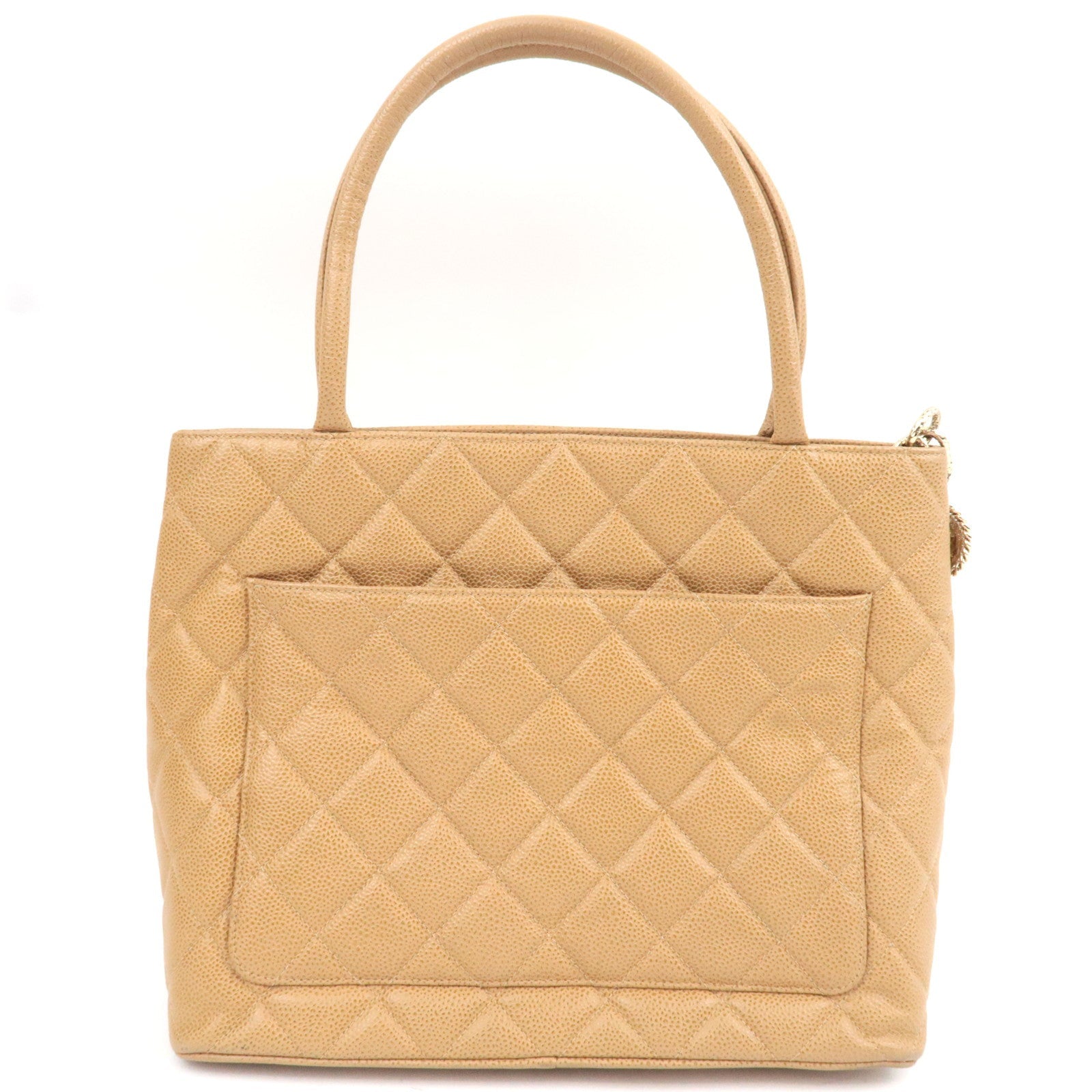 CHANEL Matelasse Medallion Tote Caviar Skin Beige Gold HDW A01804 7231753