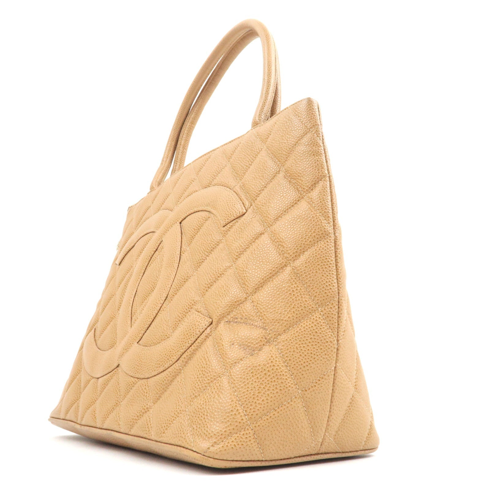 CHANEL Matelasse Medallion Tote Caviar Skin Beige Gold HDW A01804 7231753