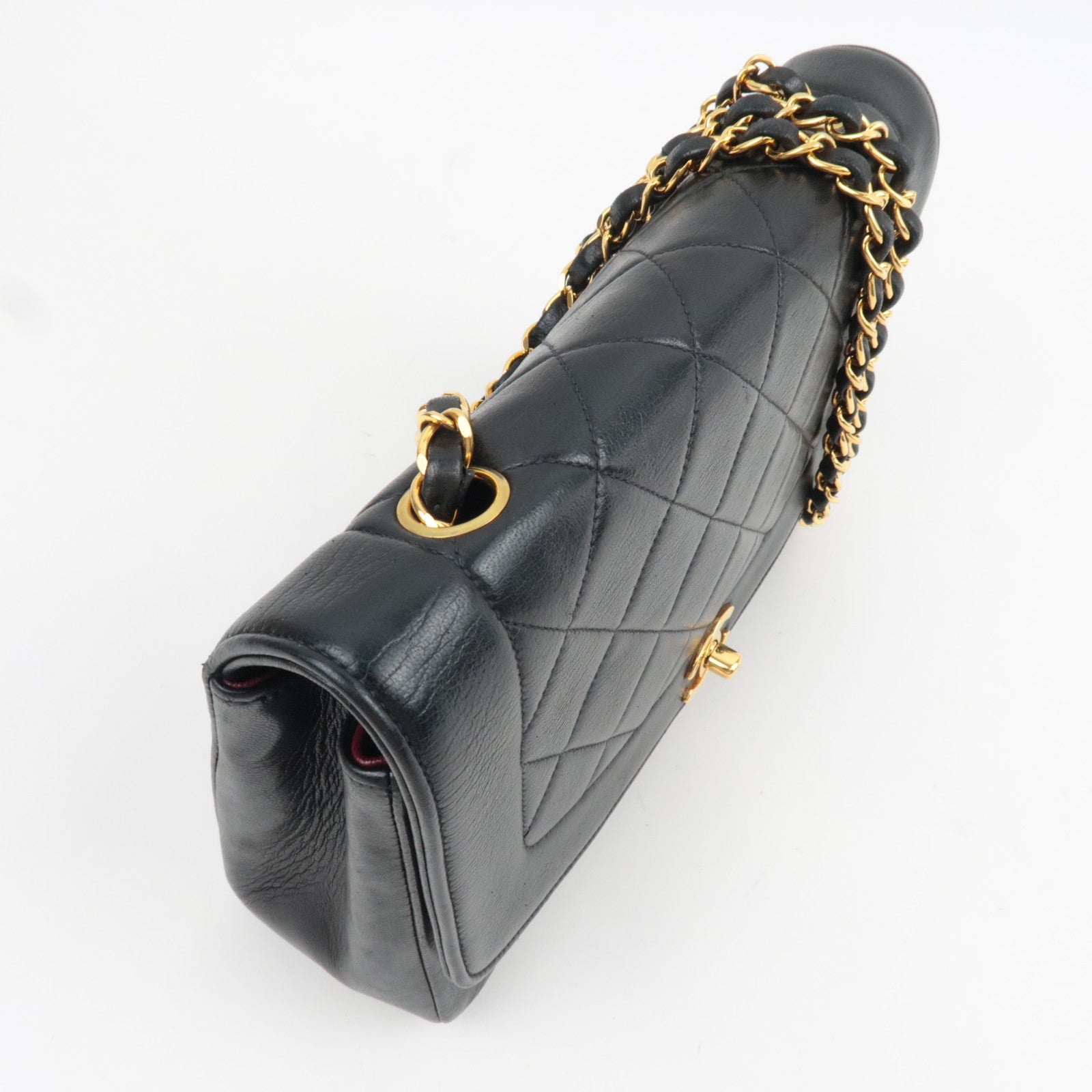CHANEL Diana Matelasse 25 Chain Shoulder Bag Lambskin Black Gold HDW 2382830
