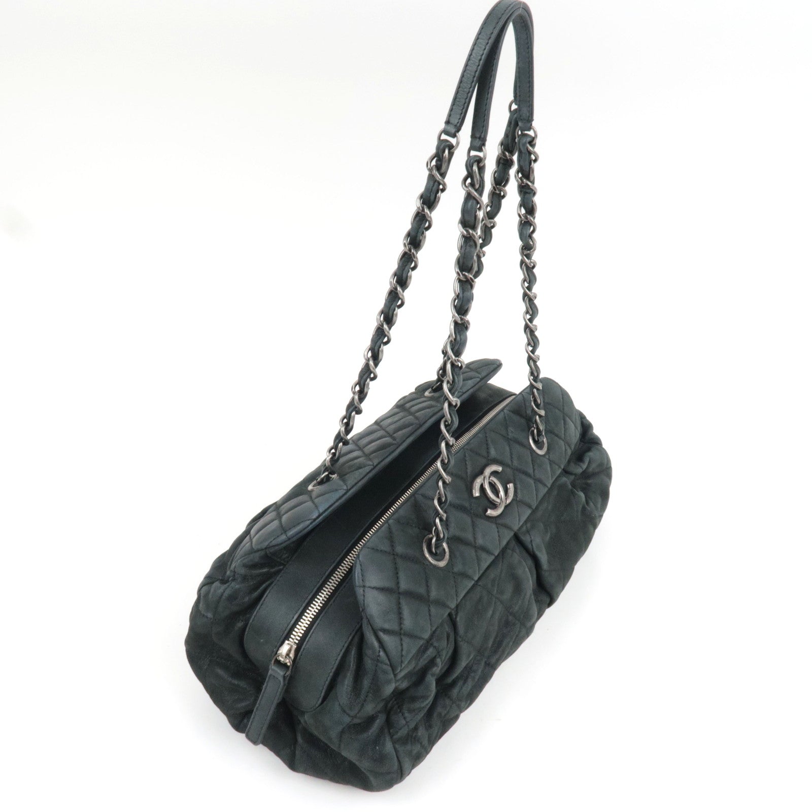 CHANEL Matelasse Chain Tote Bag Sparkle Leather Black 14845535 *G card