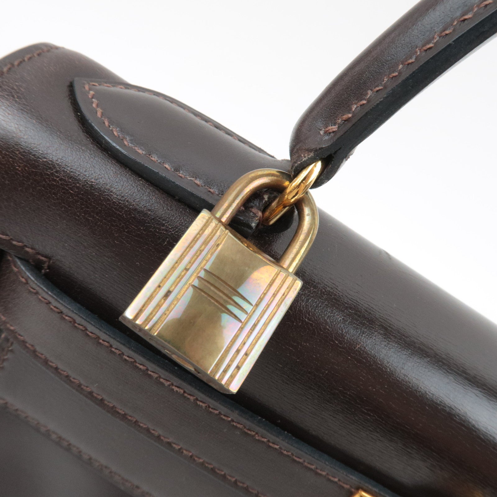 HERMES Kelly 28 Handbag 〇M Stamp (1983) Box Calf Brown Gold HDW *Dust bag, Strap, Key Lock, Clochette