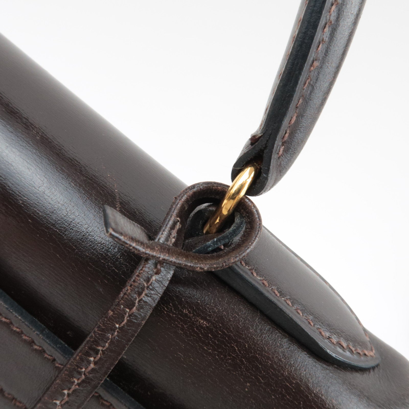 HERMES Kelly 28 Handbag 〇M Stamp (1983) Box Calf Brown Gold HDW *Dust bag, Strap, Key Lock, Clochette