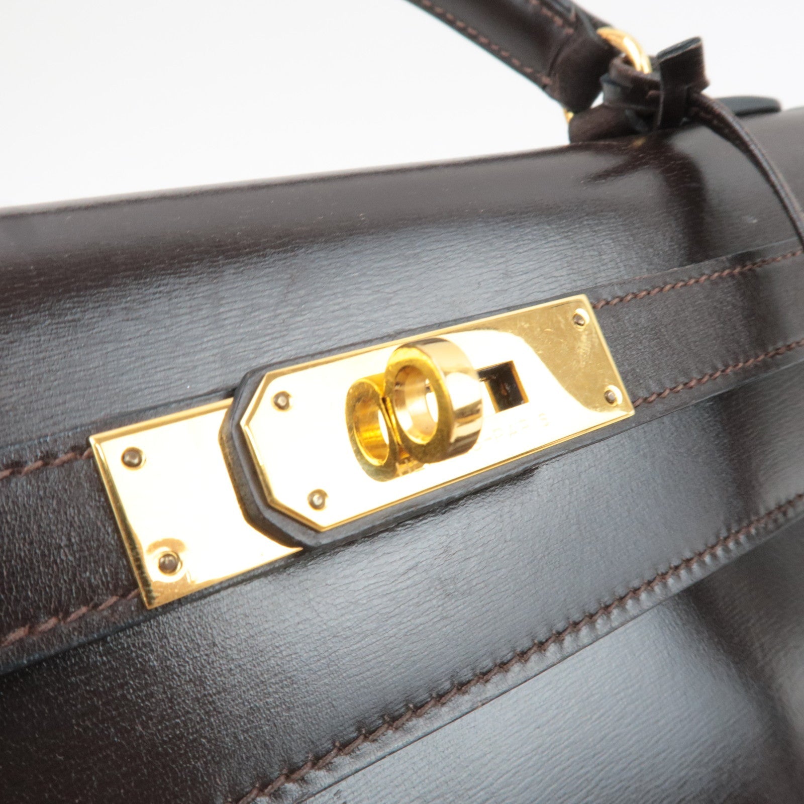 HERMES Kelly 28 Handbag 〇M Stamp (1983) Box Calf Brown Gold HDW *Dust bag, Strap, Key Lock, Clochette