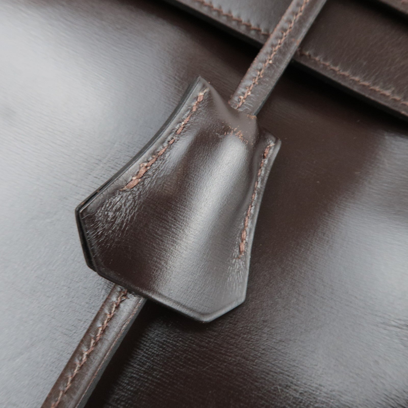 HERMES Kelly 28 Handbag 〇M Stamp (1983) Box Calf Brown Gold HDW *Dust bag, Strap, Key Lock, Clochette