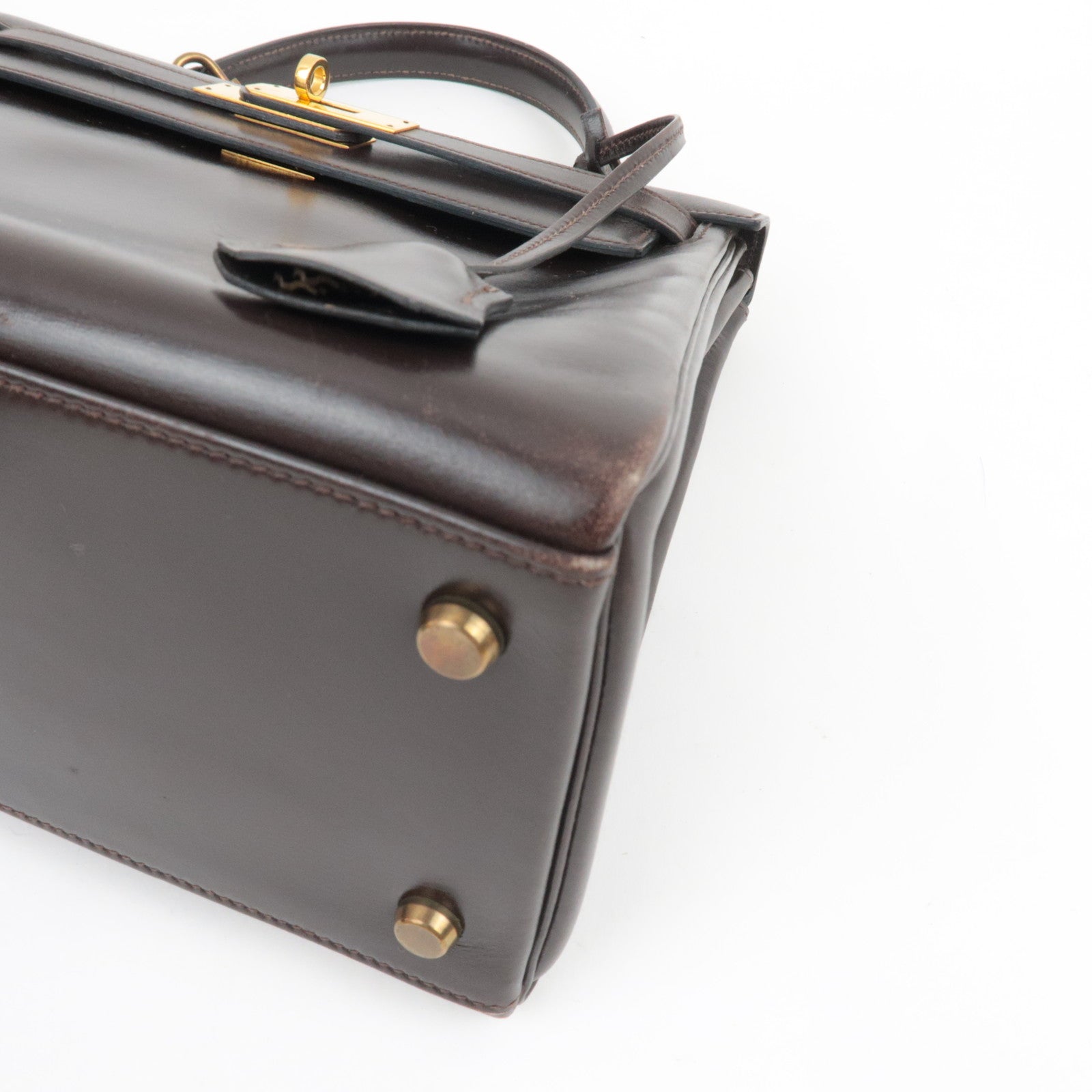 HERMES Kelly 28 Handbag 〇M Stamp (1983) Box Calf Brown Gold HDW *Dust bag, Strap, Key Lock, Clochette