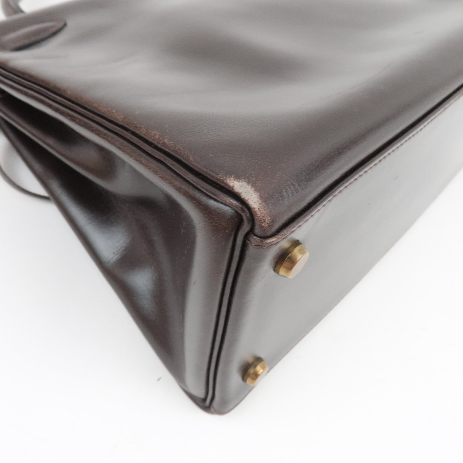 HERMES Kelly 28 Handbag 〇M Stamp (1983) Box Calf Brown Gold HDW *Dust bag, Strap, Key Lock, Clochette