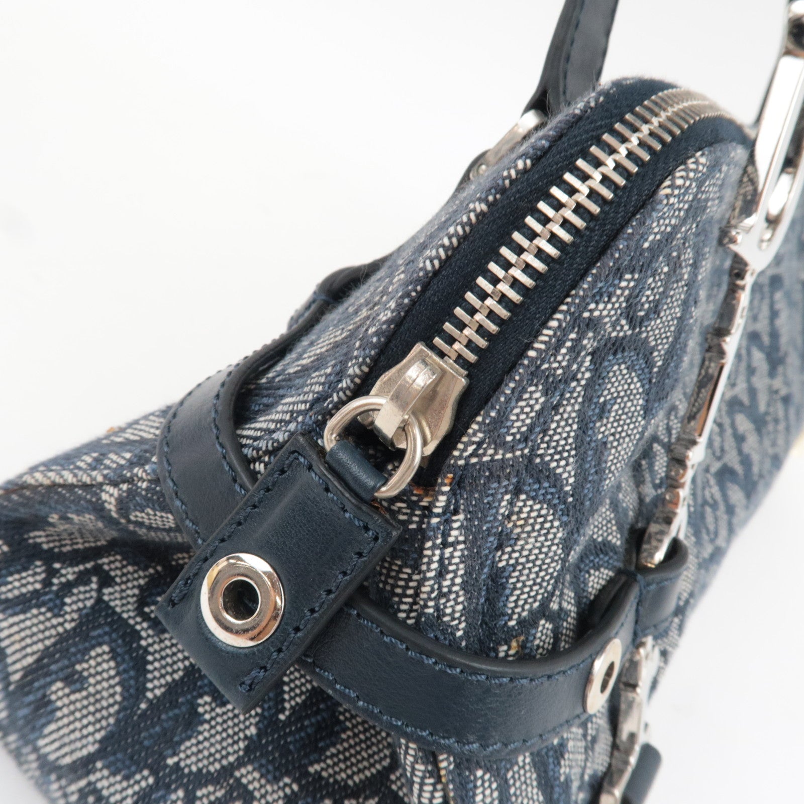 Christian Dior Trotter Handbag Canvas Leather Navy *Dust bag, G card