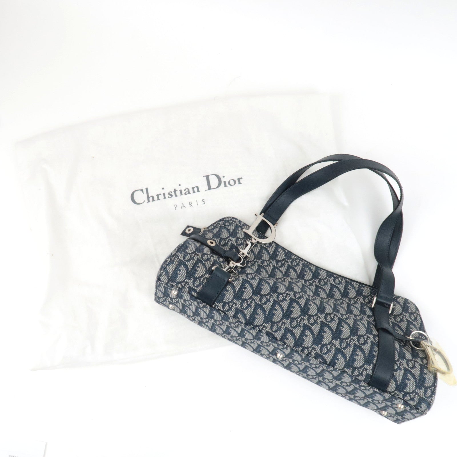 Christian Dior Trotter Handbag Canvas Leather Navy *Dust bag, G card