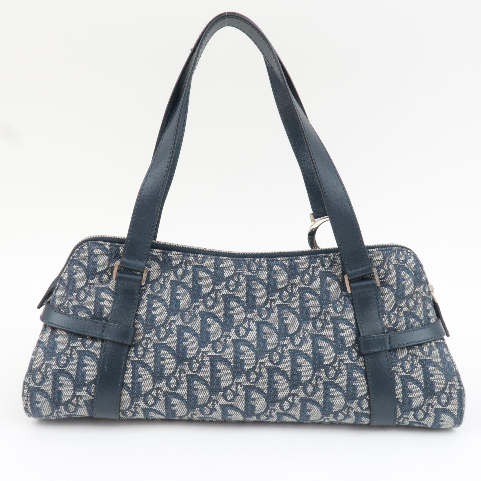 Christian Dior Trotter Handbag Canvas Leather Navy *Dust bag, G card