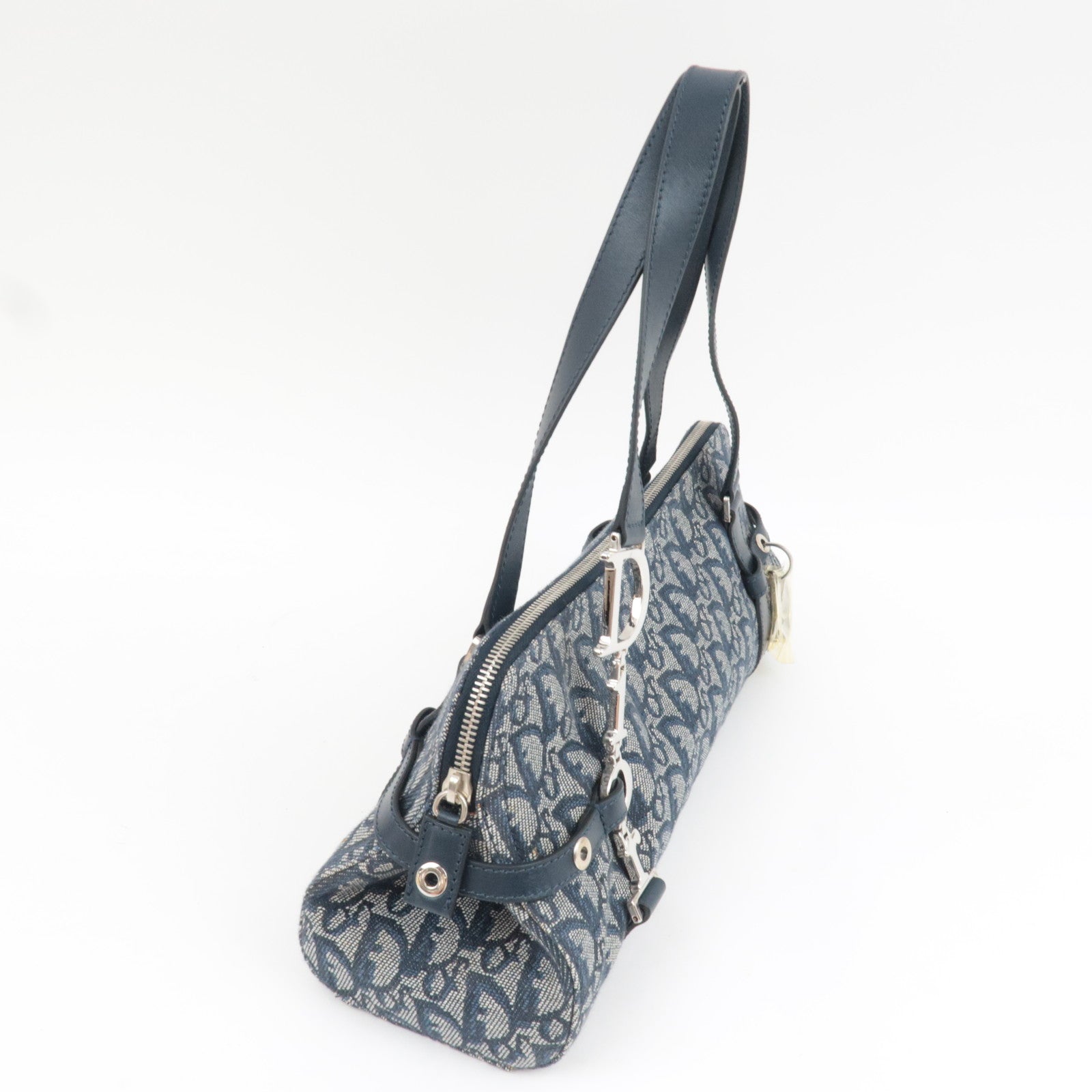 Christian Dior Trotter Handbag Canvas Leather Navy *Dust bag, G card