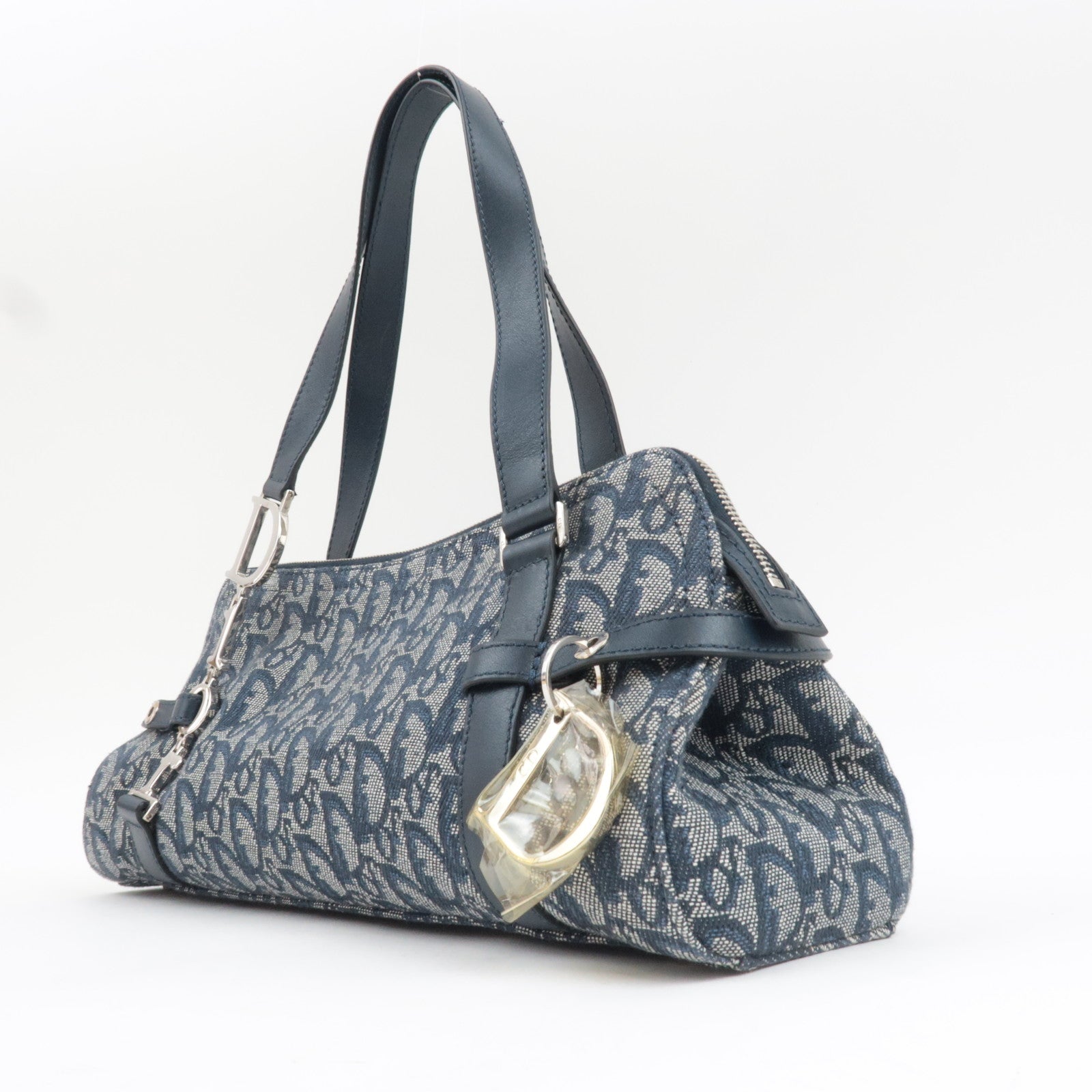 Christian Dior Trotter Handbag Canvas Leather Navy *Dust bag, G card