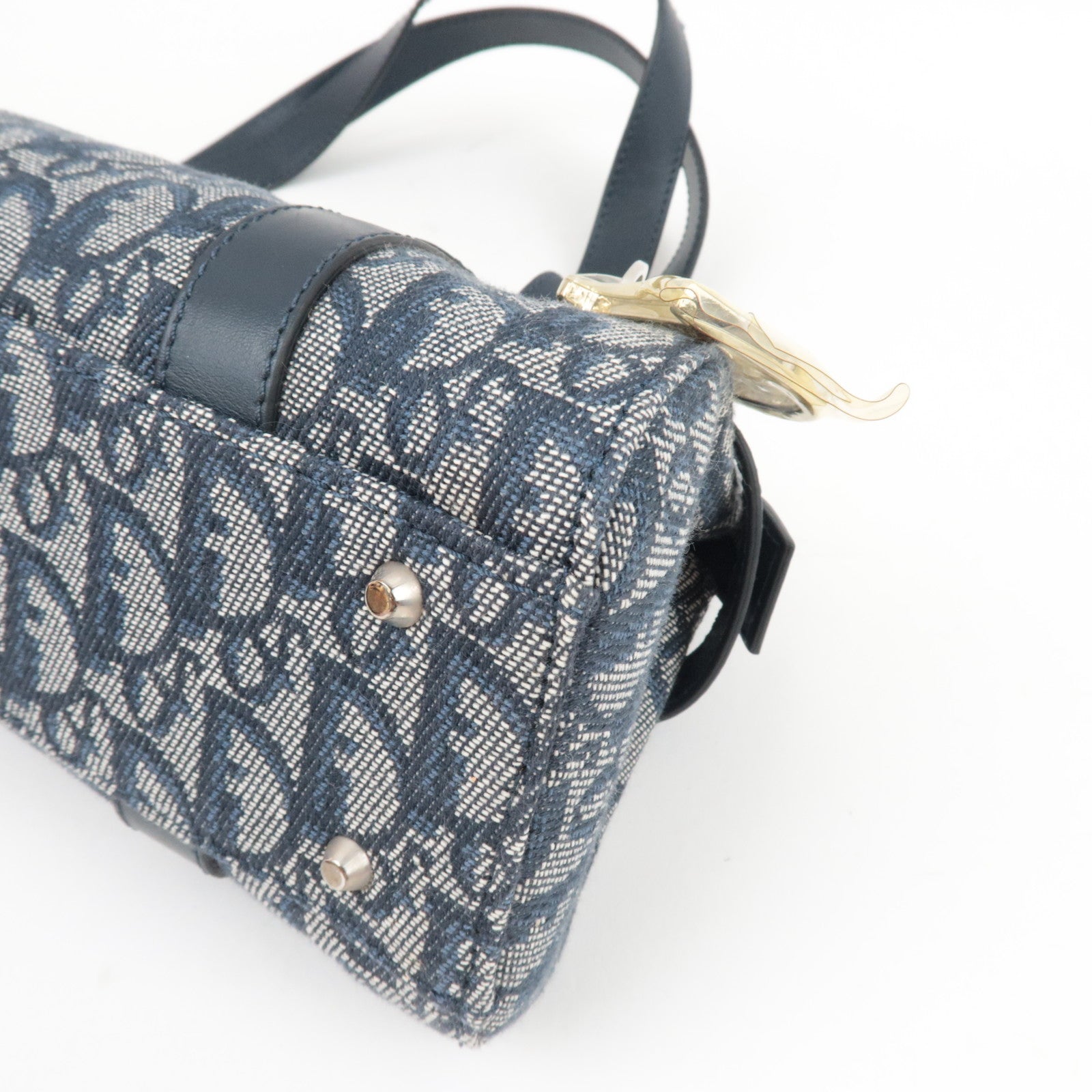 Christian Dior Trotter Handbag Canvas Leather Navy *Dust bag, G card