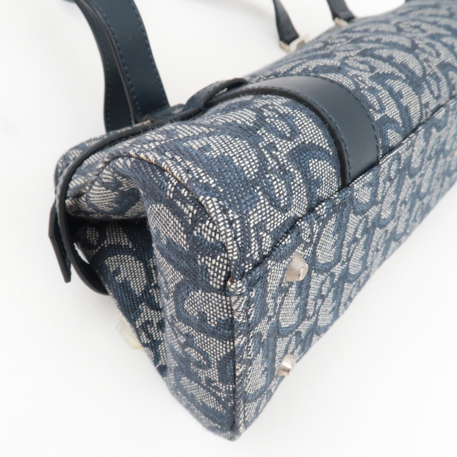 Christian Dior Trotter Handbag Canvas Leather Navy *Dust bag, G card