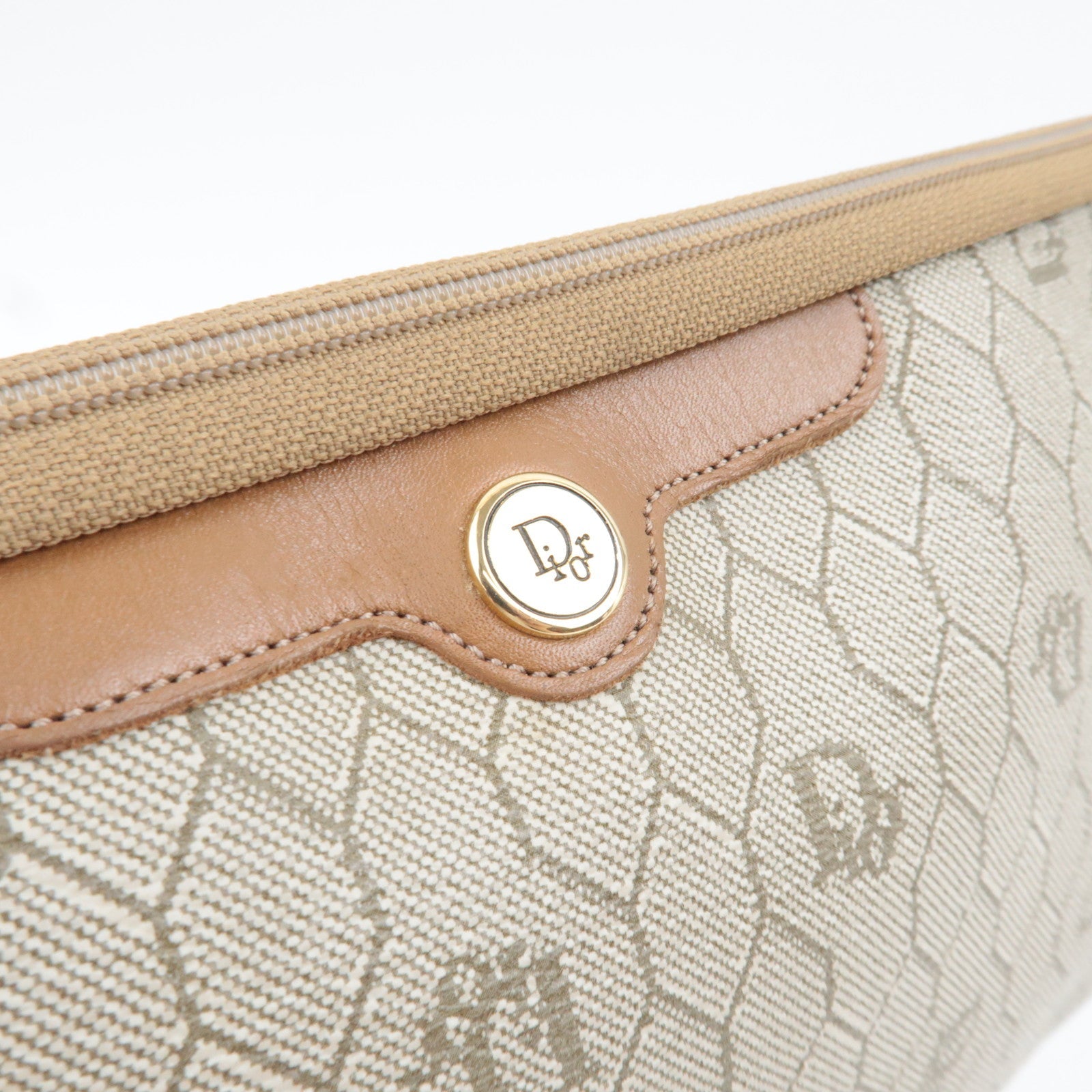 Christian Dior Honeycomb Clutch Bag Pouch PVC Leather Beige