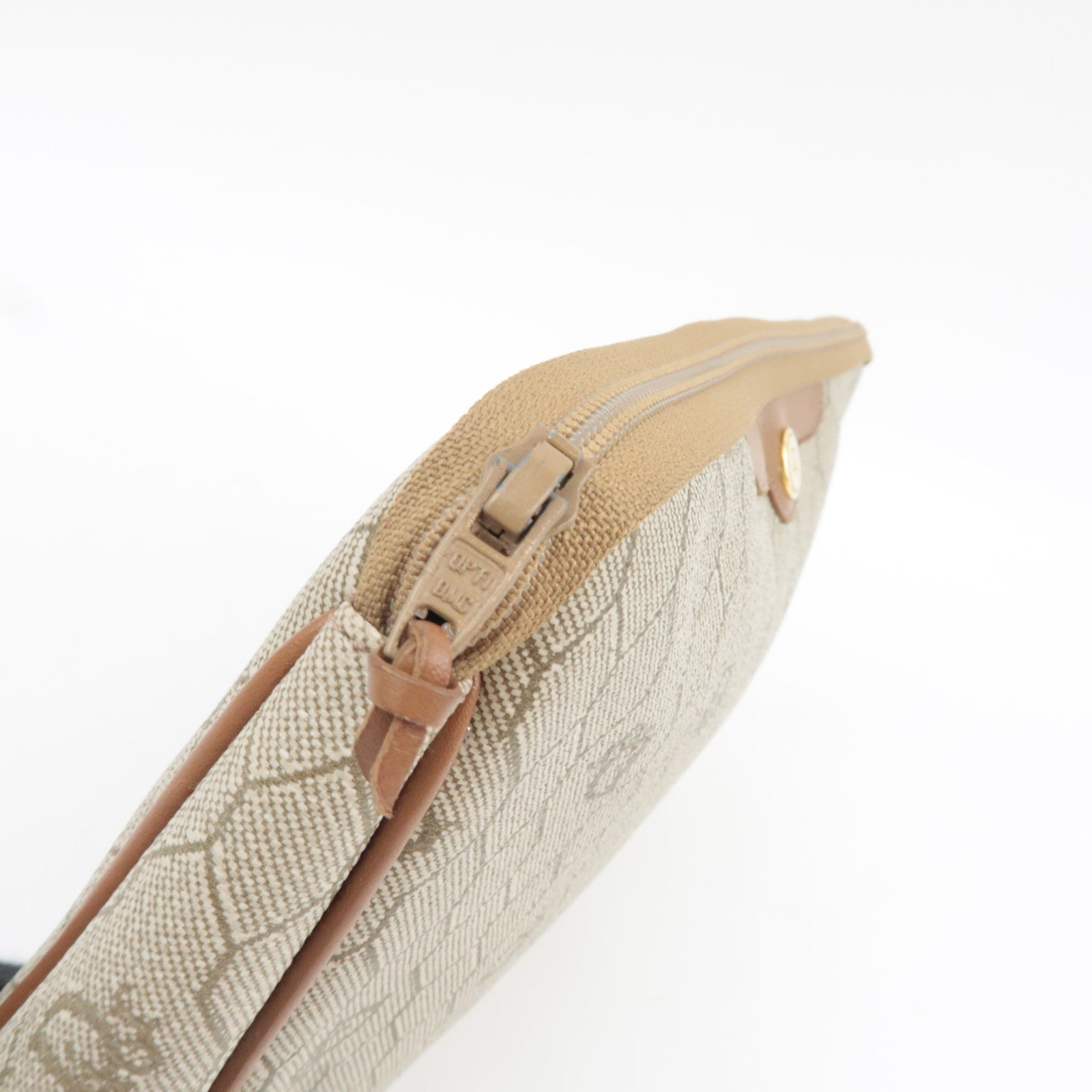 Christian Dior Honeycomb Clutch Bag Pouch PVC Leather Beige