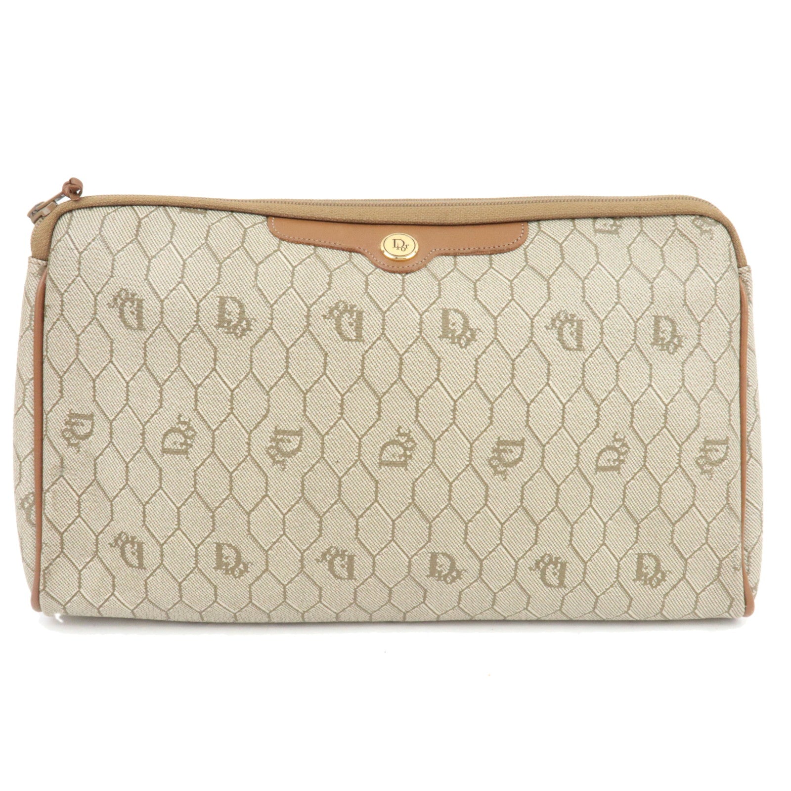 Christian Dior Honeycomb Clutch Bag Pouch PVC Leather Beige80650