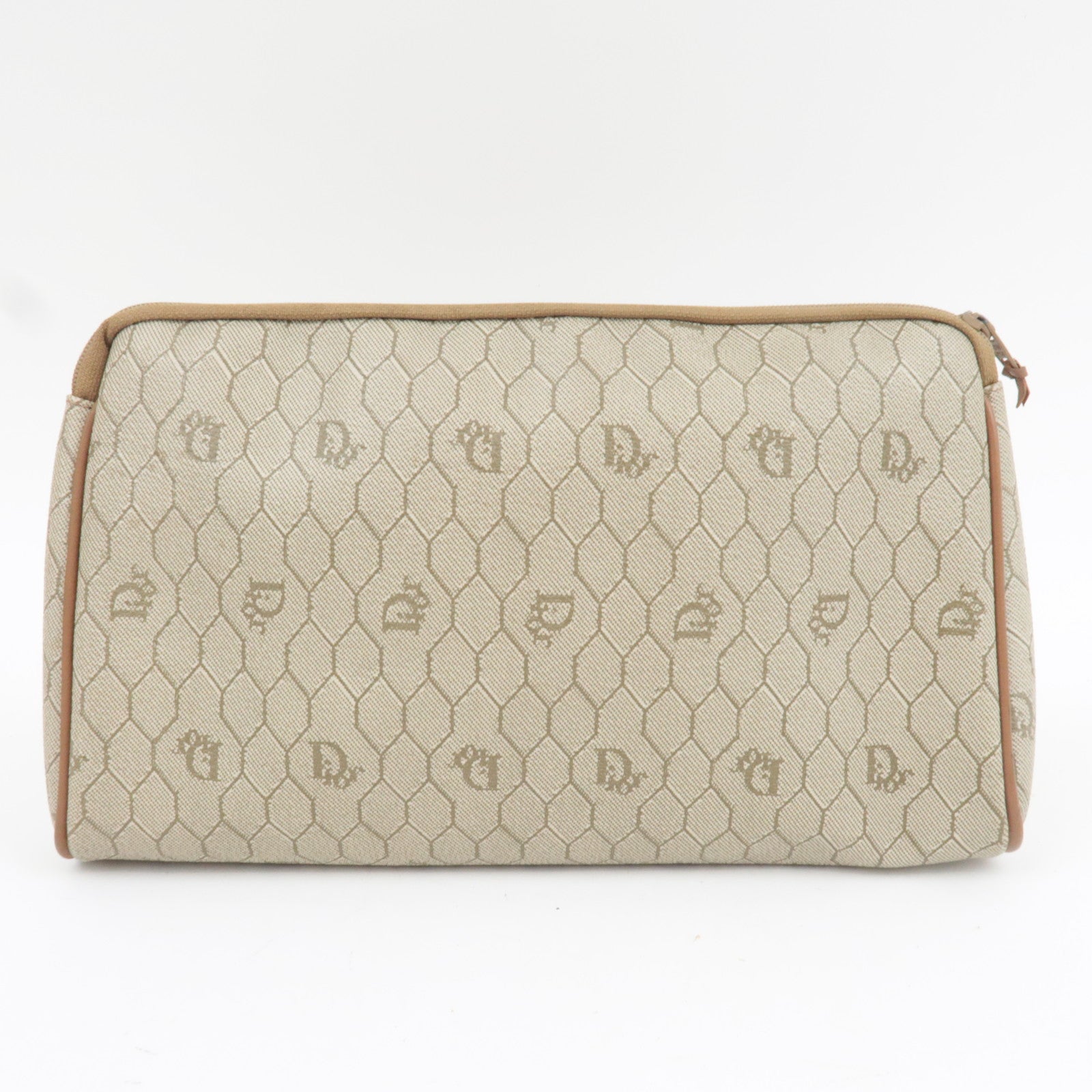 Christian Dior Honeycomb Clutch Bag Pouch PVC Leather Beige