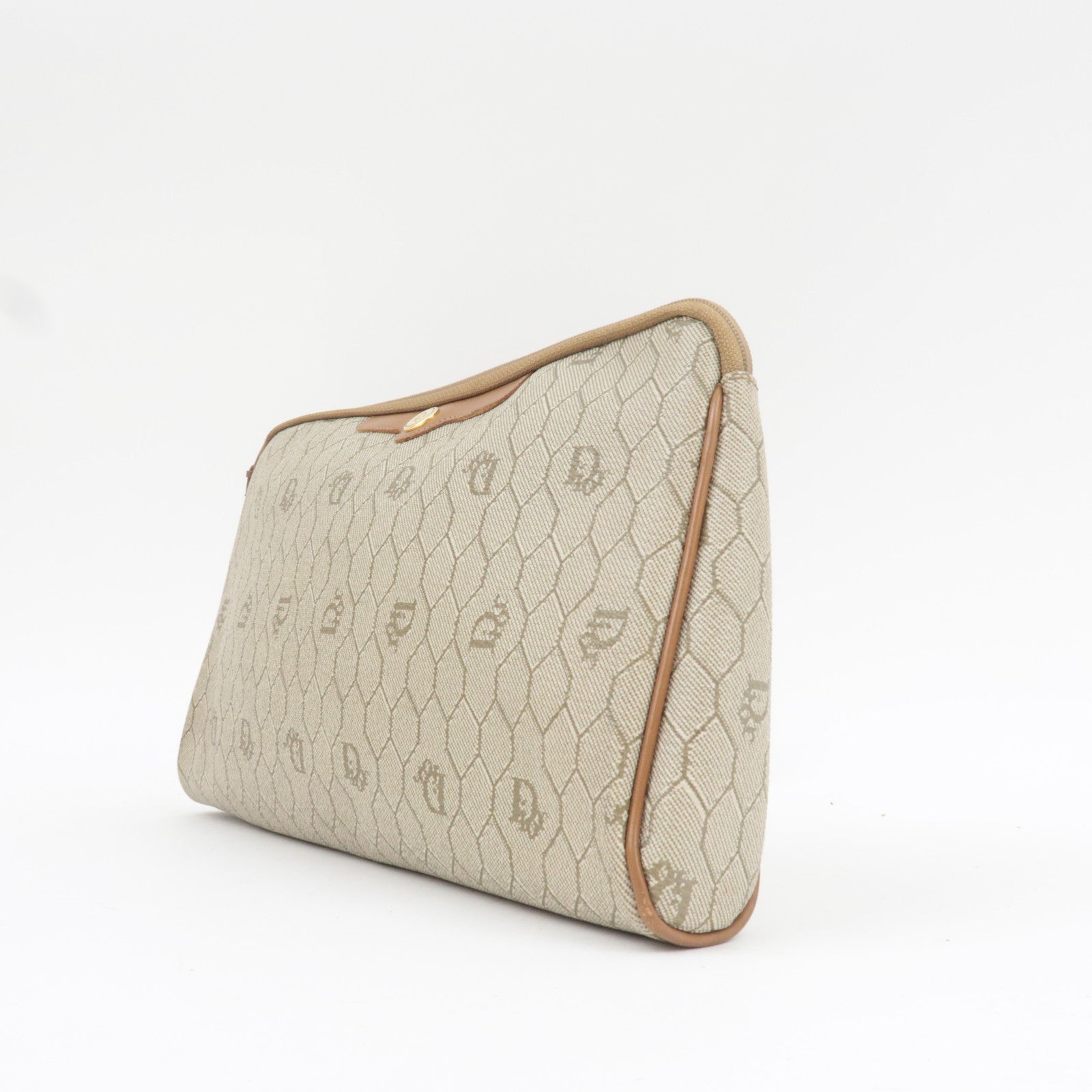 Christian Dior Honeycomb Clutch Bag Pouch PVC Leather Beige
