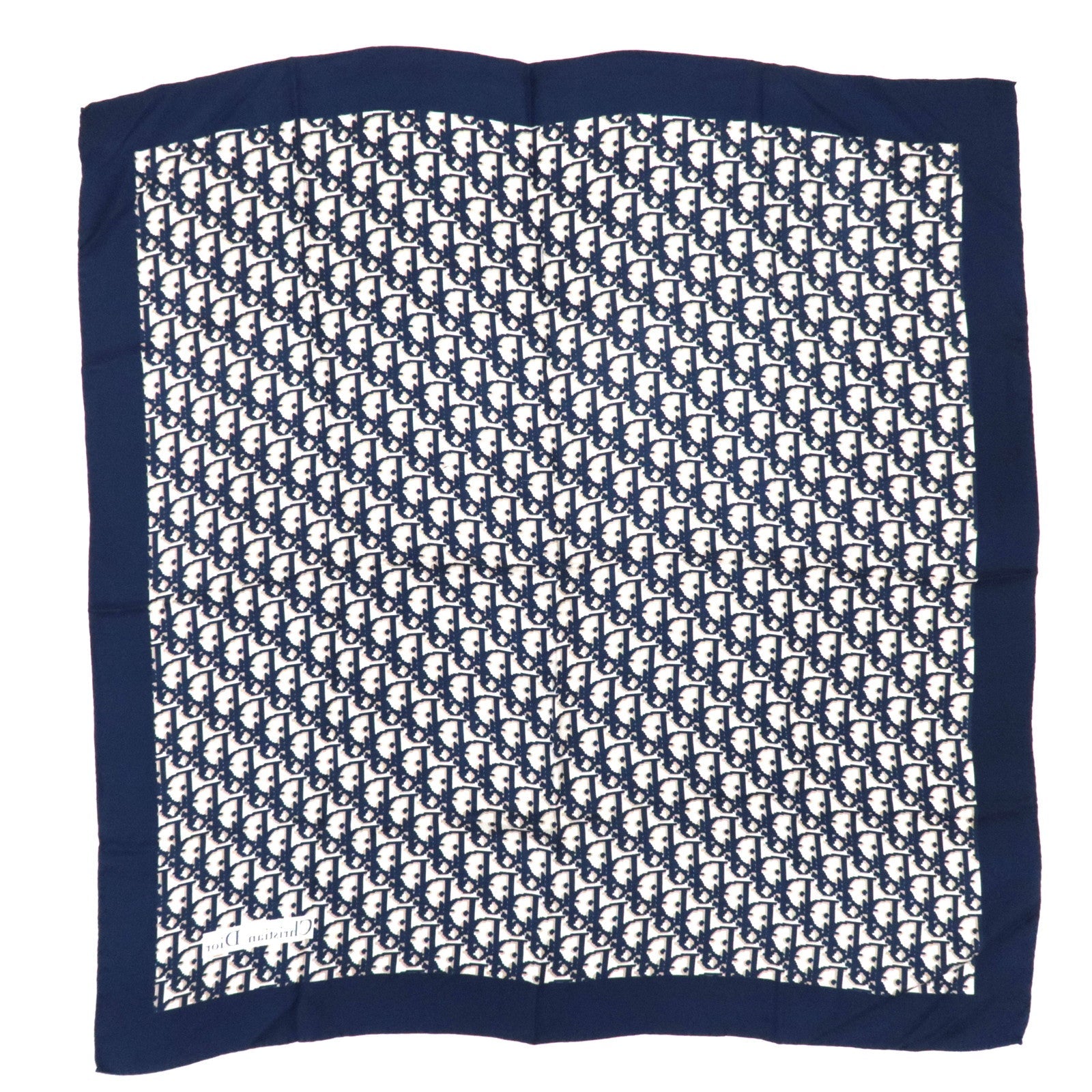 Christian Dior Trotter Scarf 100% Silk Navy White