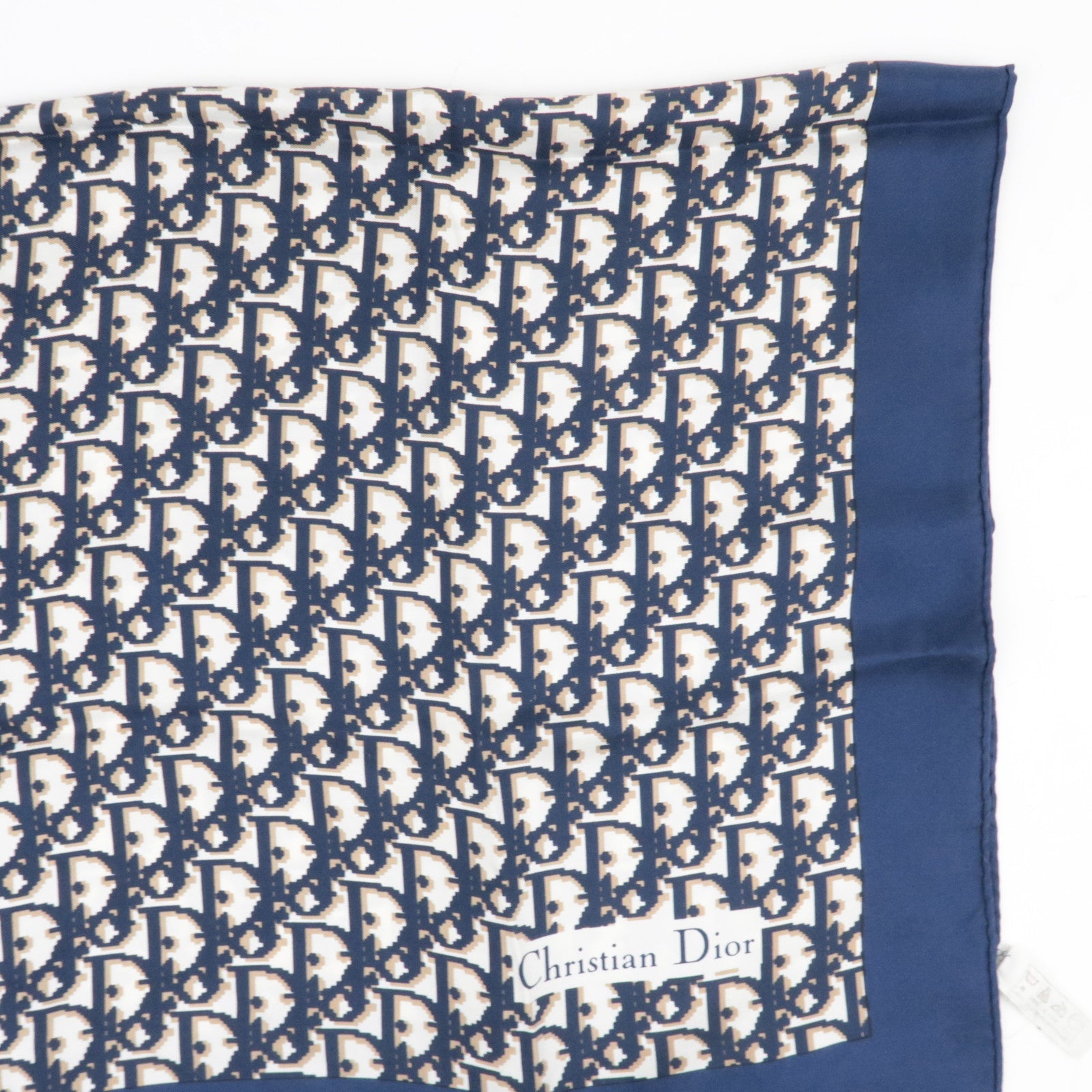 Christian Dior Trotter Scarf 100% Silk Navy White