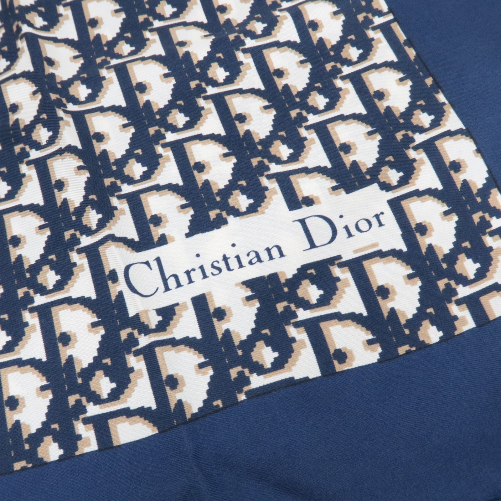 Christian Dior Trotter Scarf 100% Silk Navy White