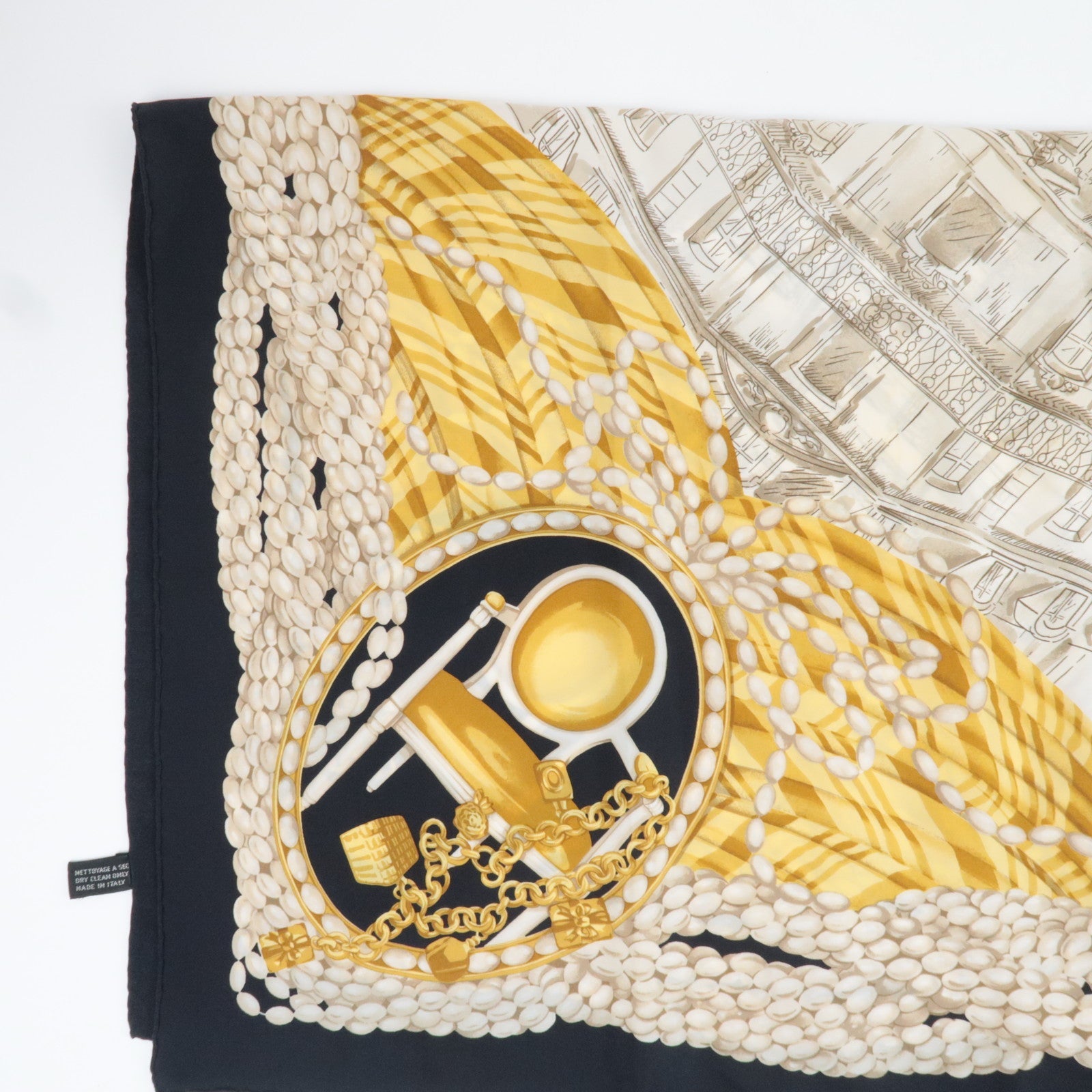 Christian Dior Scarf Pearl Chain Print 100% Silk White Black