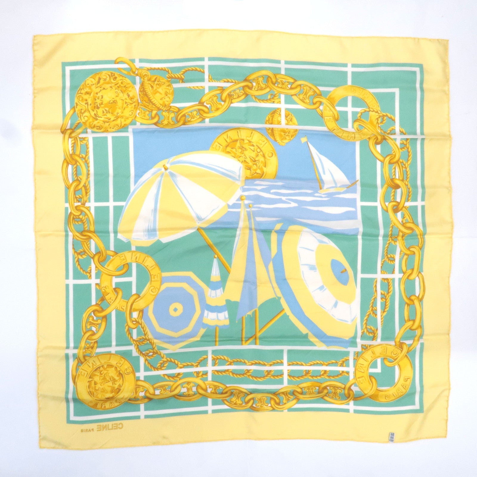 CELINE Scarf Beach Print 100% Silk Yellow