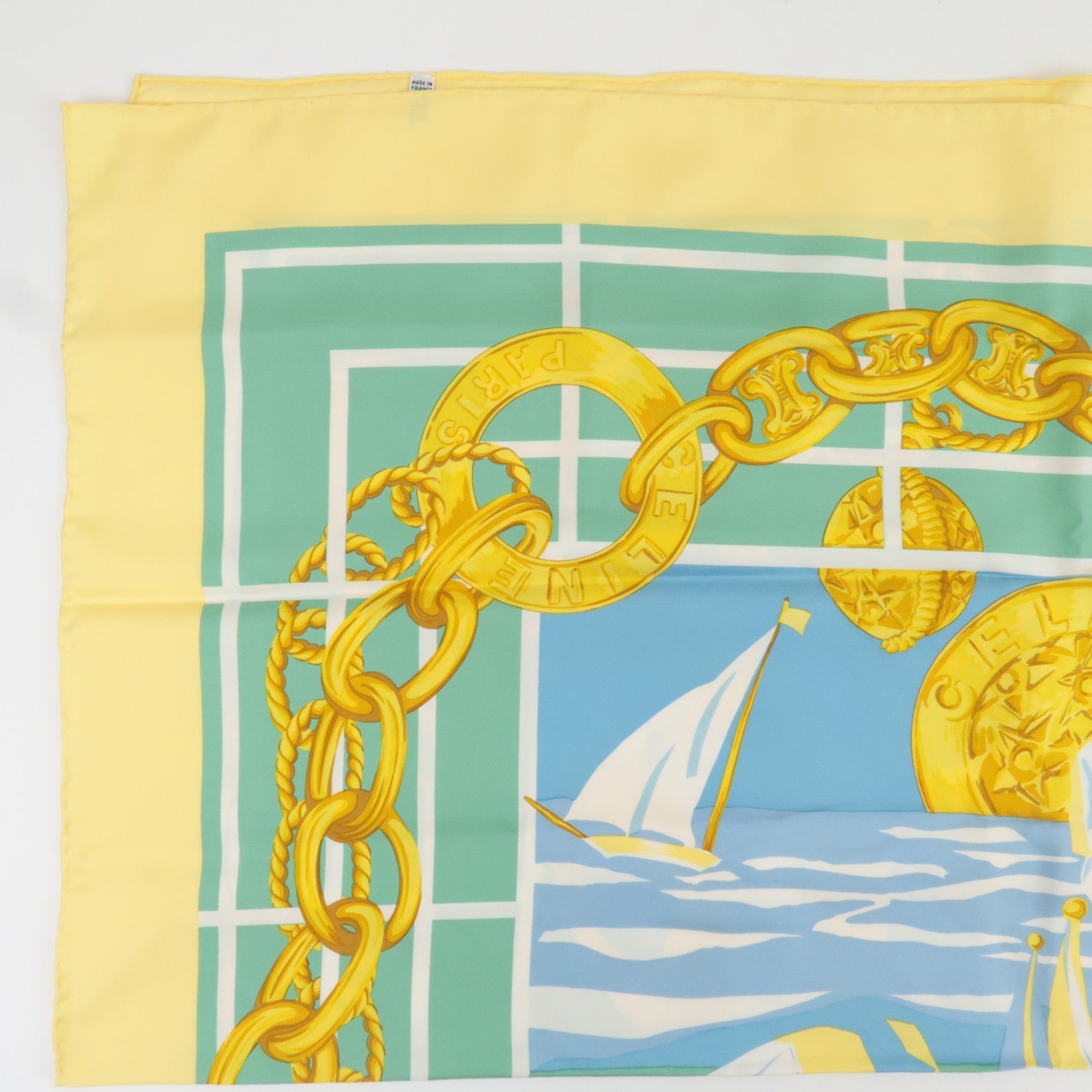 CELINE Scarf Beach Print 100% Silk Yellow