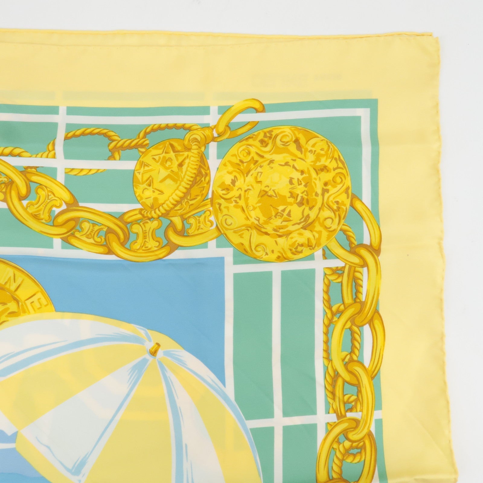 CELINE Scarf Beach Print 100% Silk Yellow