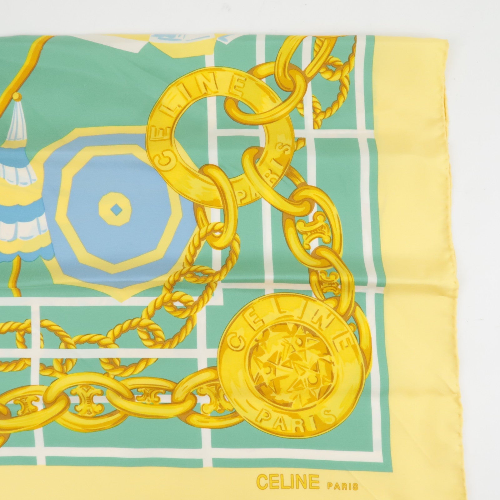 CELINE Scarf Beach Print 100% Silk Yellow