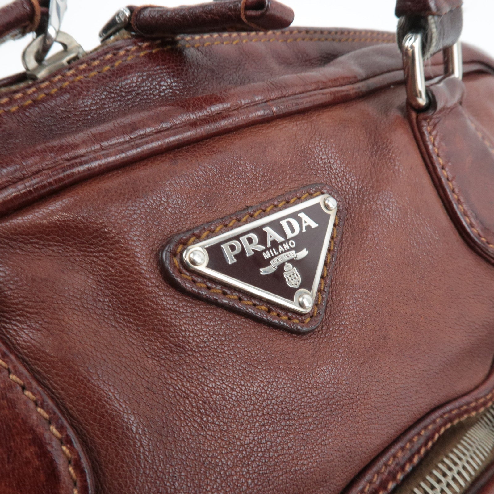 PRADA Shoulder Bag Washed Leather Brown BR2804 *Dust bag, G card