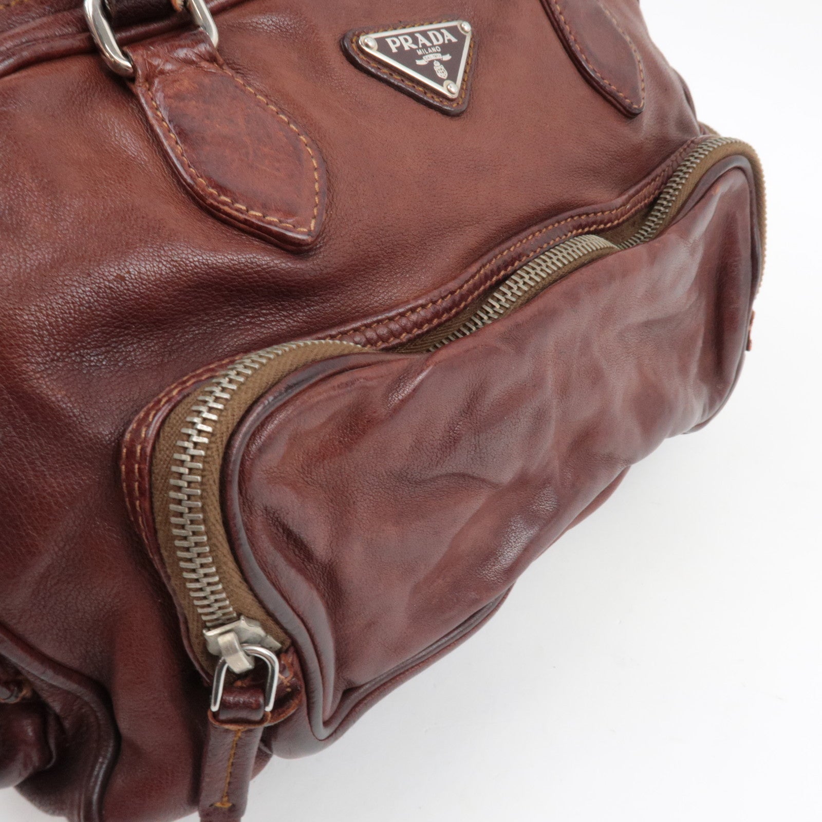 PRADA Shoulder Bag Washed Leather Brown BR2804 *Dust bag, G card