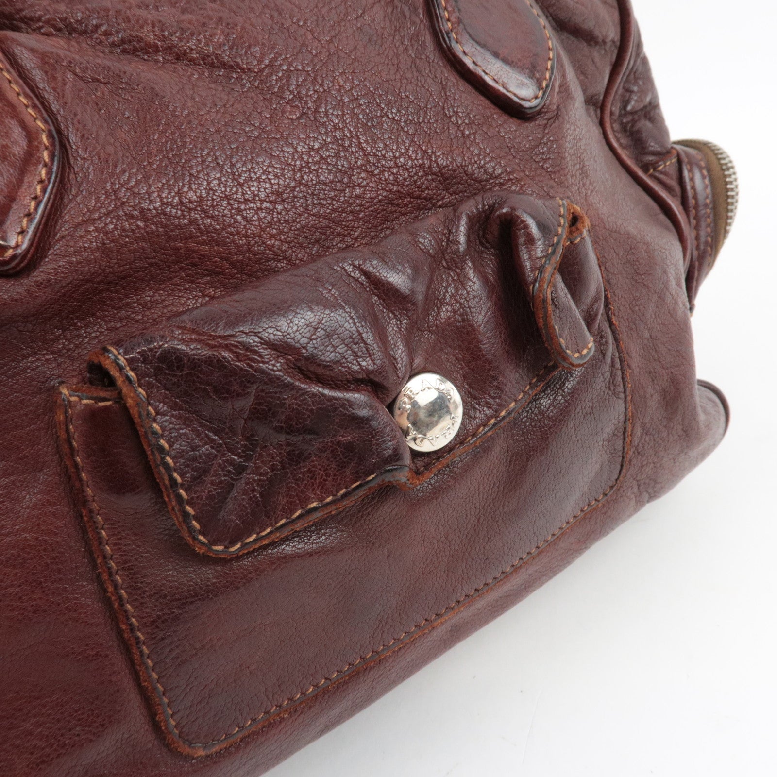 PRADA Shoulder Bag Washed Leather Brown BR2804 *Dust bag, G card