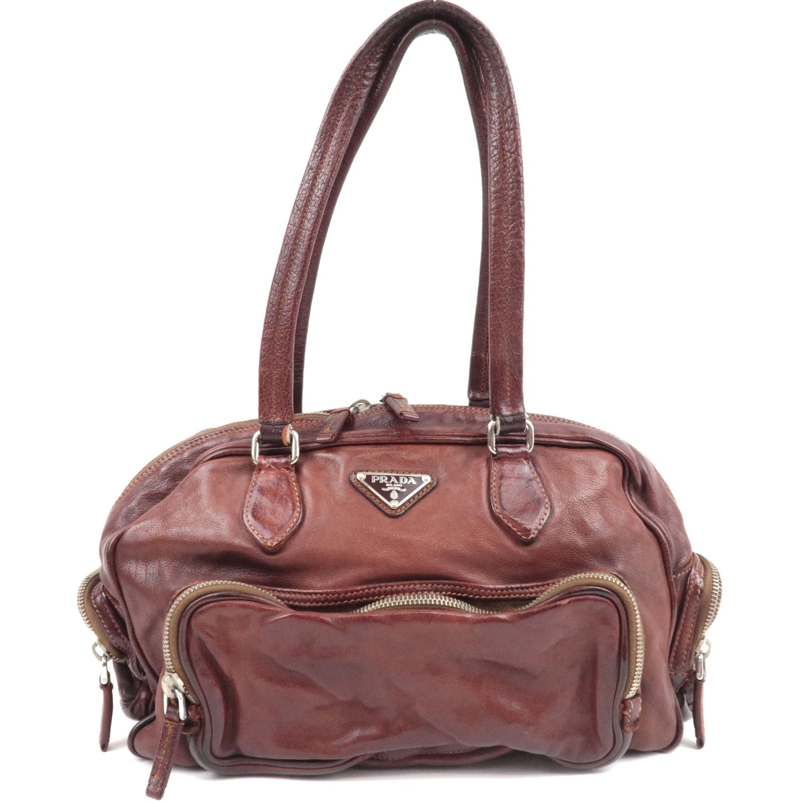 PRADA Shoulder Bag Washed Leather Brown BR2804 *Dust bag, G card80686