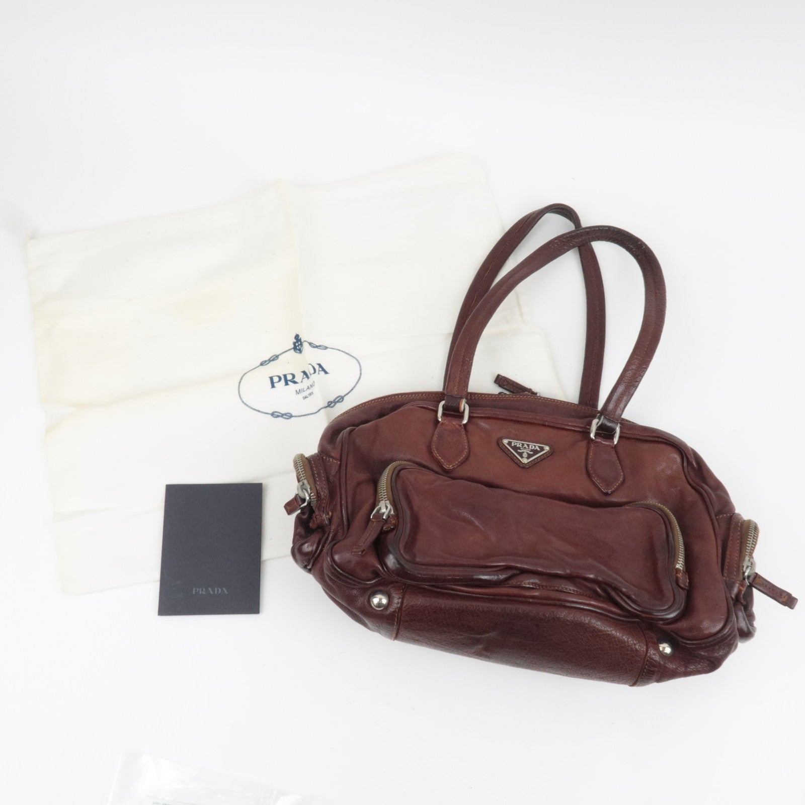 PRADA Shoulder Bag Washed Leather Brown BR2804 *Dust bag, G card