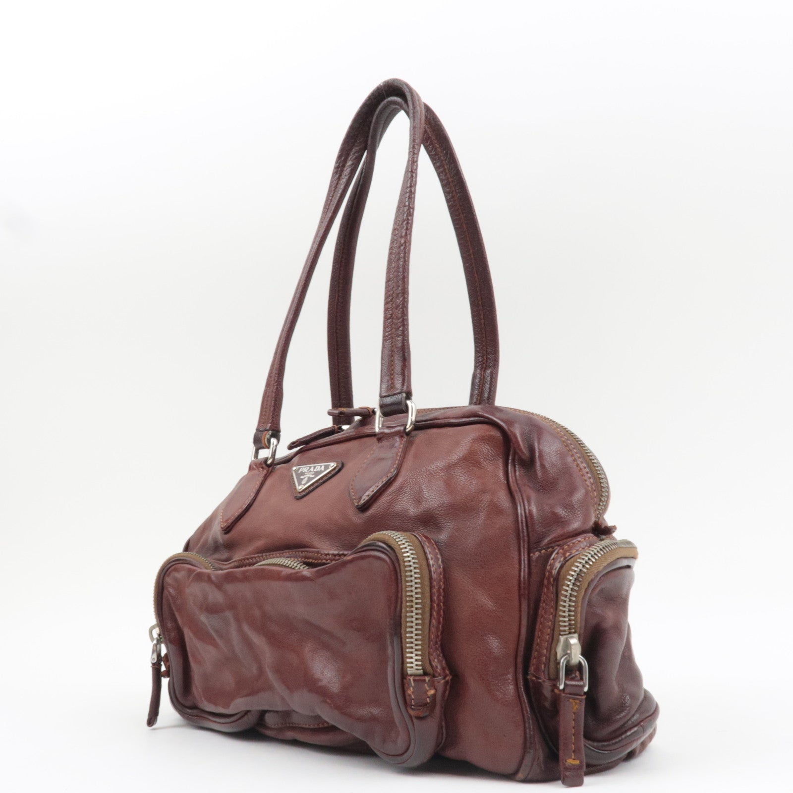 PRADA Shoulder Bag Washed Leather Brown BR2804 *Dust bag, G card