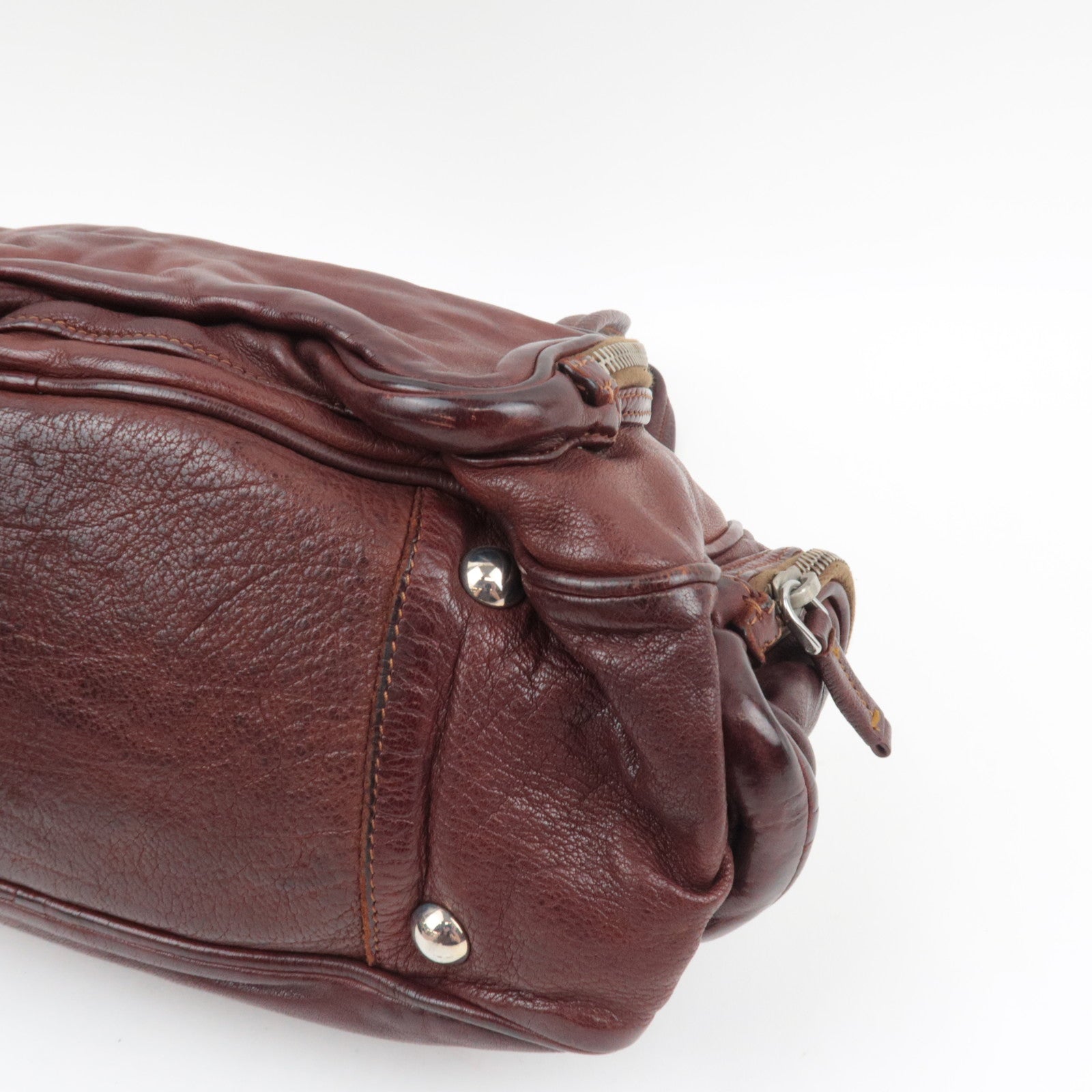 PRADA Shoulder Bag Washed Leather Brown BR2804 *Dust bag, G card