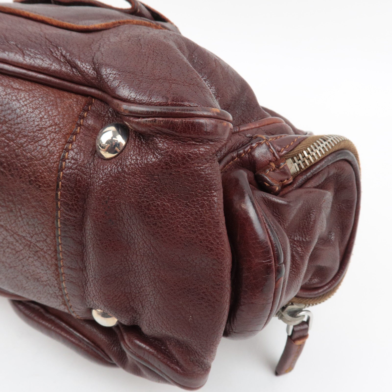 PRADA Shoulder Bag Washed Leather Brown BR2804 *Dust bag, G card