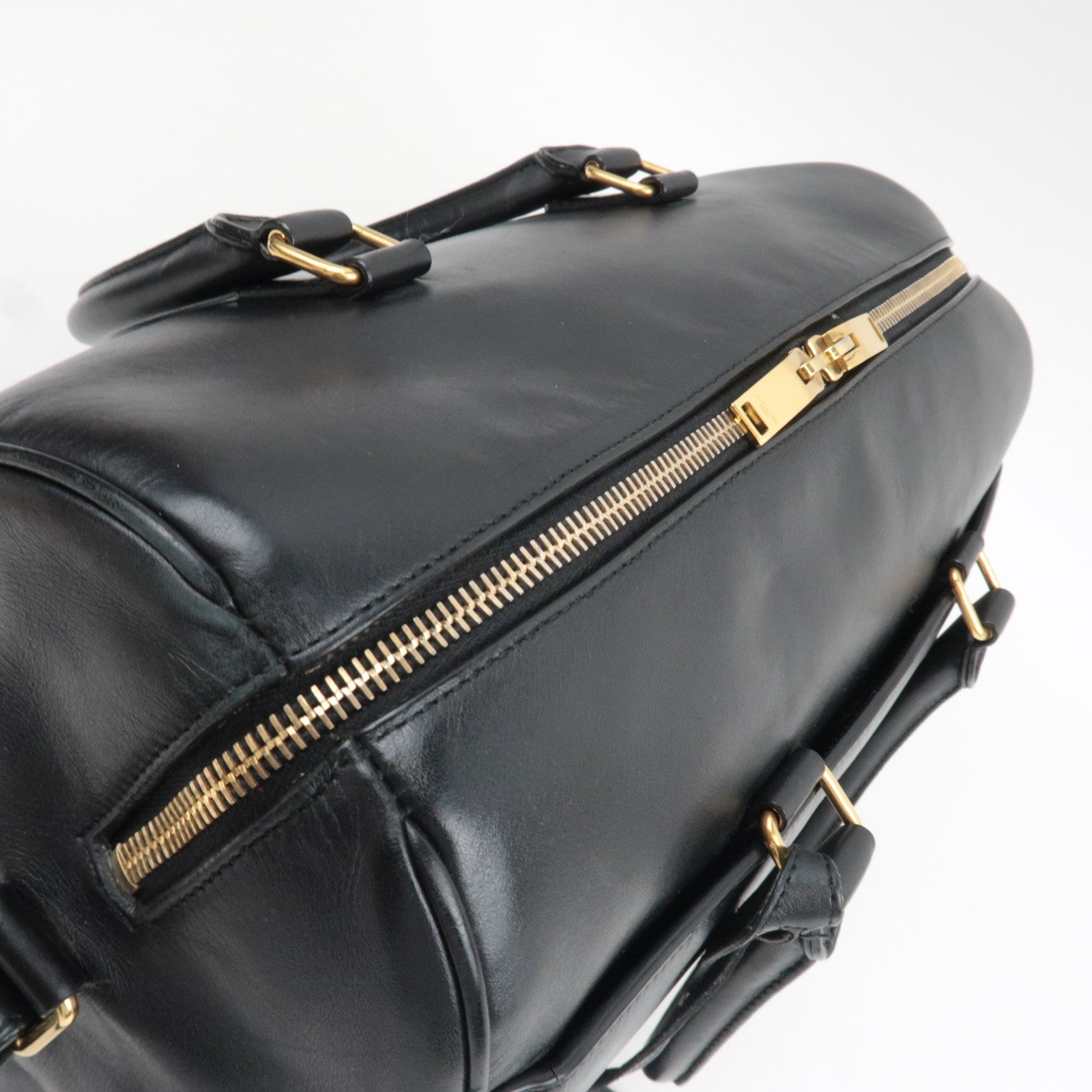 SAINT LAURENT Classic Duffle 6 Boston Bag Leather Black 322049 *Clochette