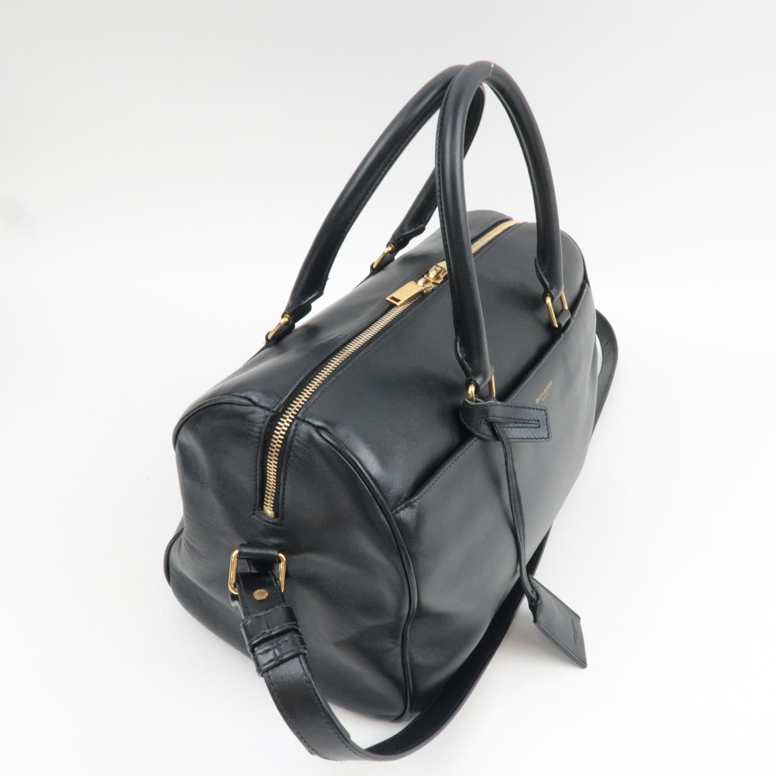 SAINT LAURENT Classic Duffle 6 Boston Bag Leather Black 322049 *Clochette