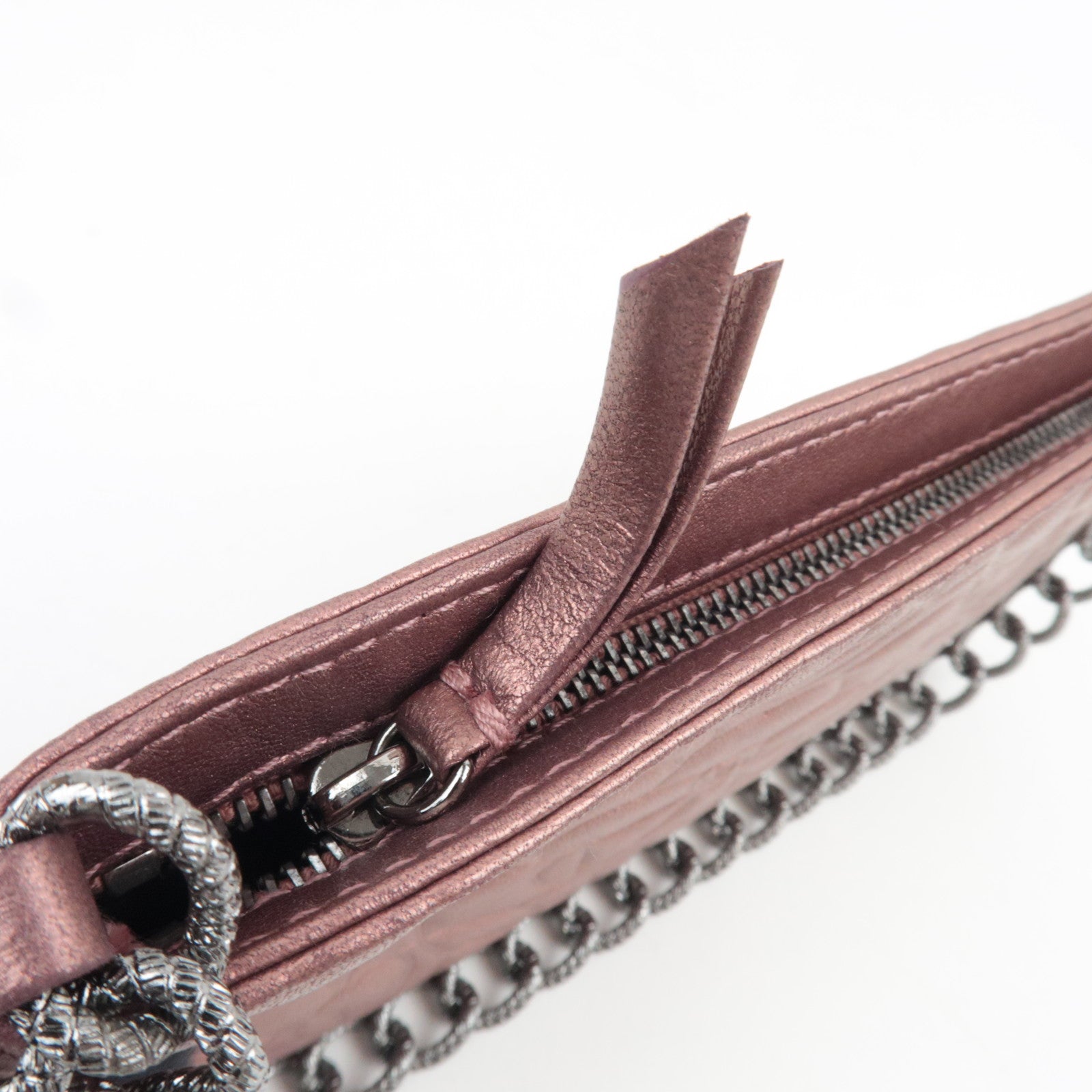 CHANEL Camellia Chain Shoulder Small Pouch Leather Metallic Pink 8609947 *G card