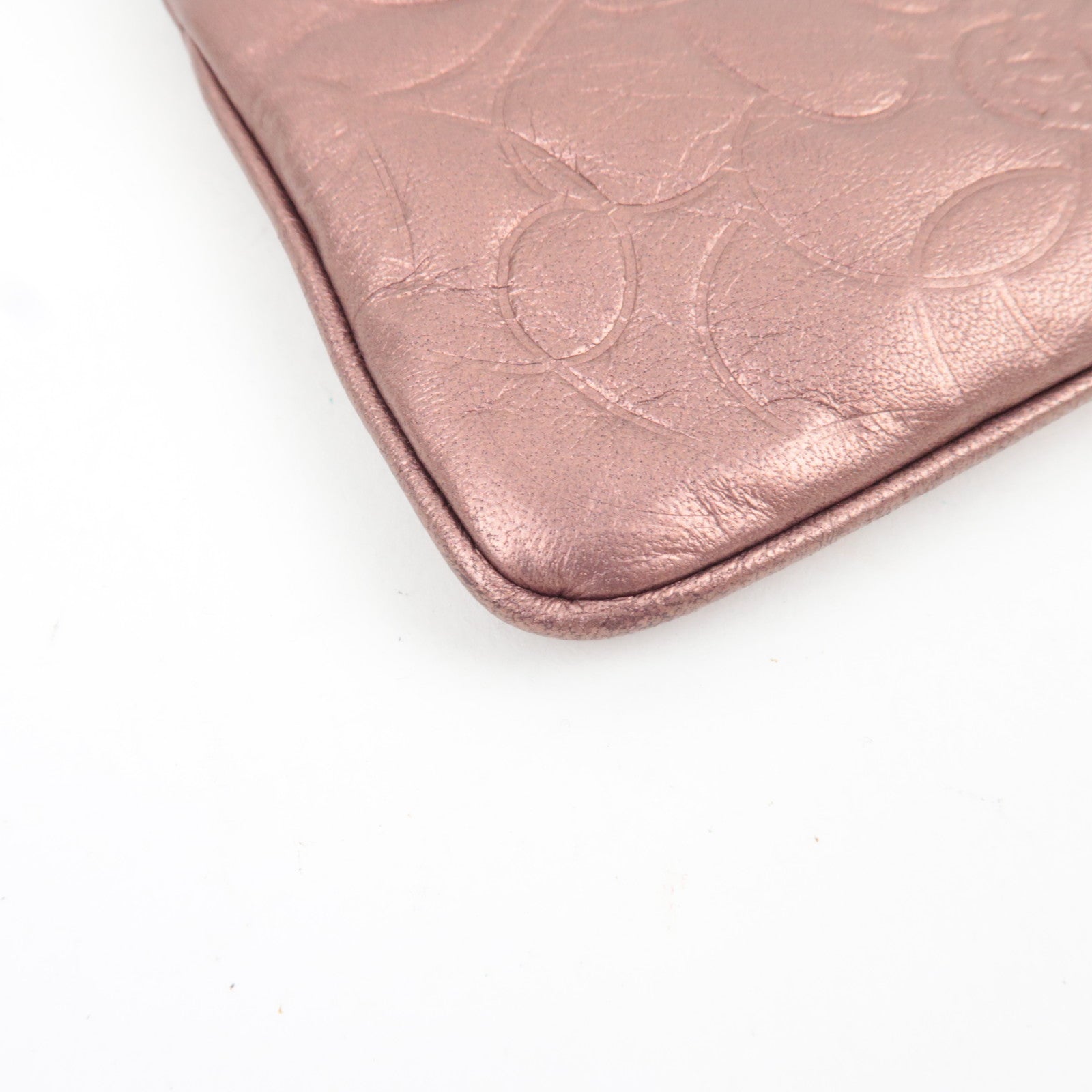 CHANEL Camellia Chain Shoulder Small Pouch Leather Metallic Pink 8609947 *G card