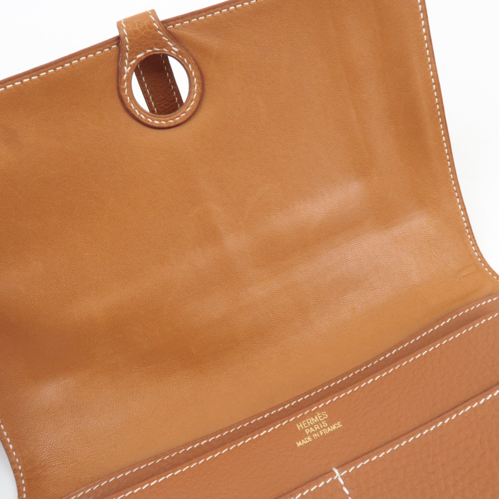 HERMES Dogon GM Bill Wallet □C Stamp (1999) Taurillon Clemence Gold *Pouch Missing