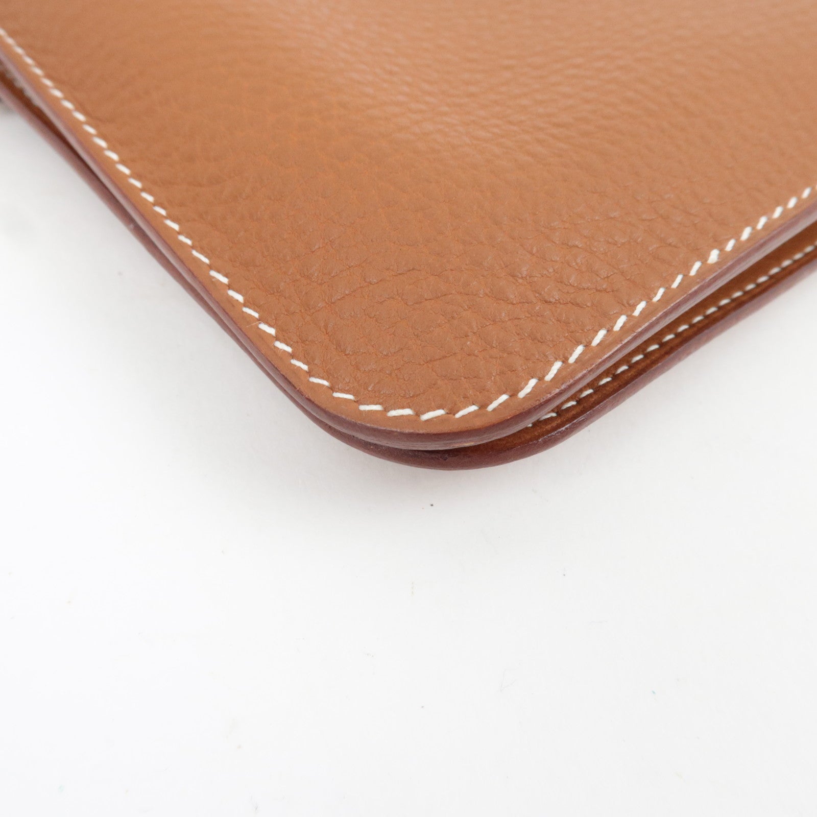 HERMES Dogon GM Bill Wallet □C Stamp (1999) Taurillon Clemence Gold *Pouch Missing