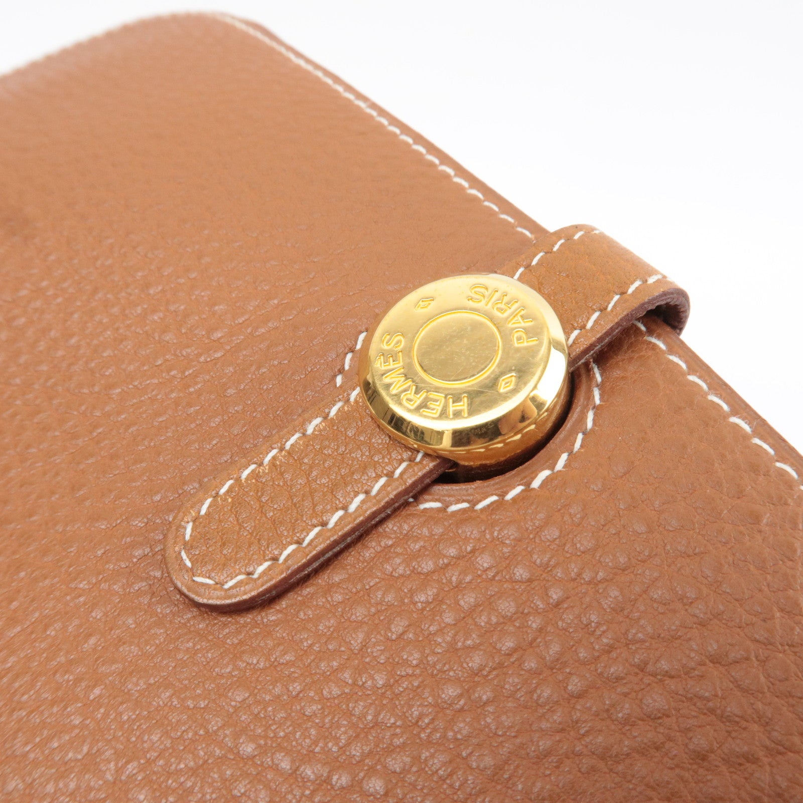 HERMES Dogon GM Bill Wallet □C Stamp (1999) Taurillon Clemence Gold *Pouch Missing