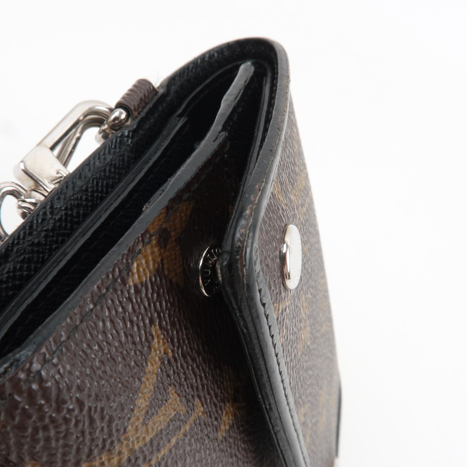 Louis Vuitton Monogram Macassar Portefeuille Compact Small Wallet M0167 MI0161 *Box, Dust bag, Chain